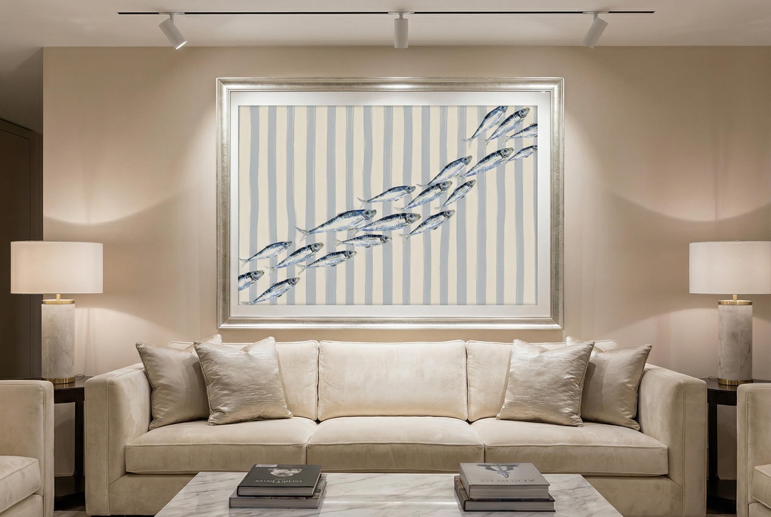 Sardine Blue Lines Wall Art - Greece Inspired Home Decor