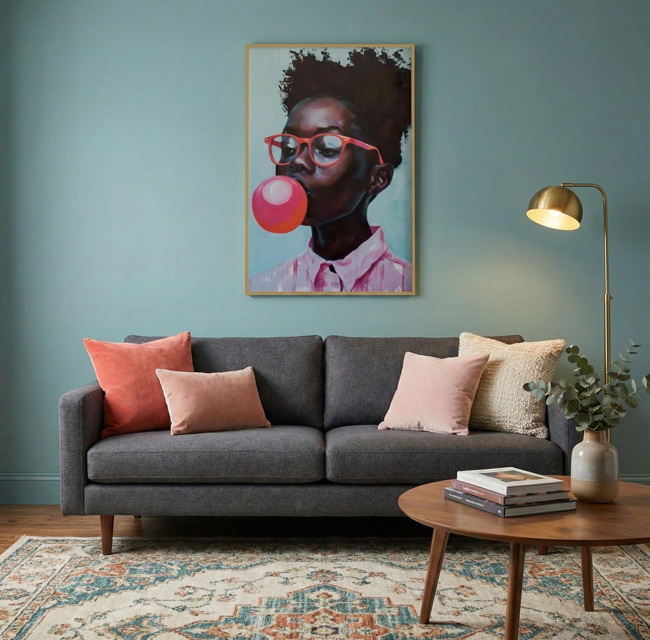 Bubblegum Girl Canvas Art - Trendy Modern Wall Decor