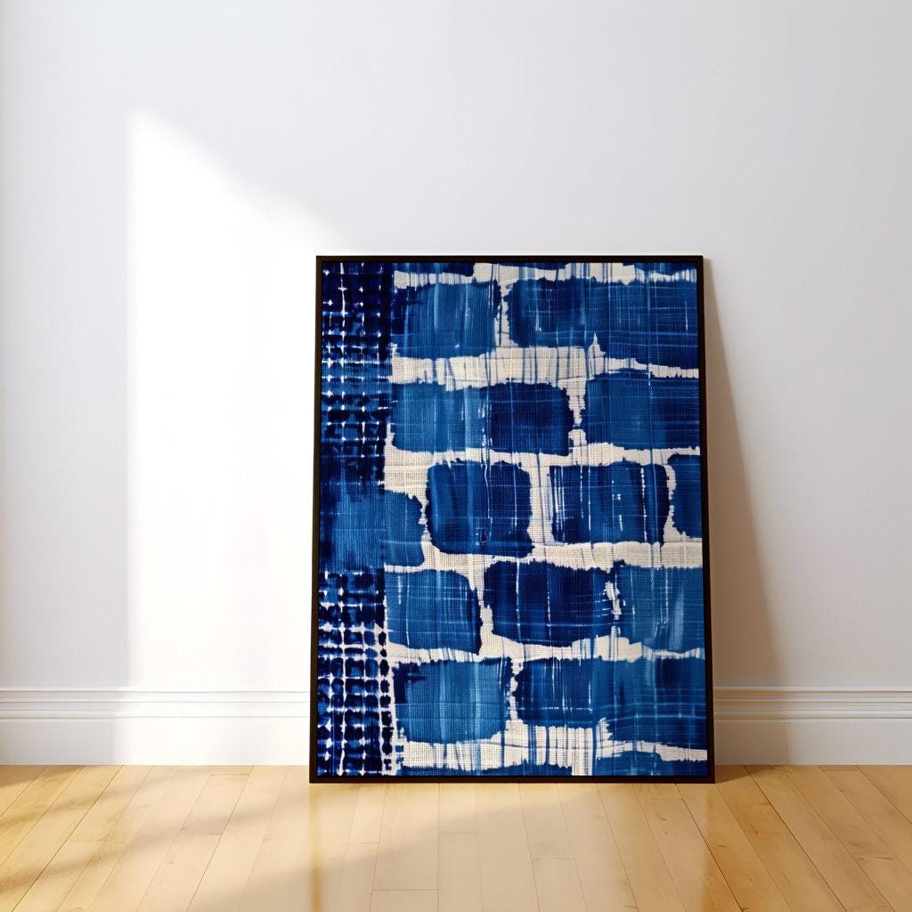 Serene Indigo Flow: Modern Shibori-Inspired Canvas Art | Blue and White Abstract Decor
