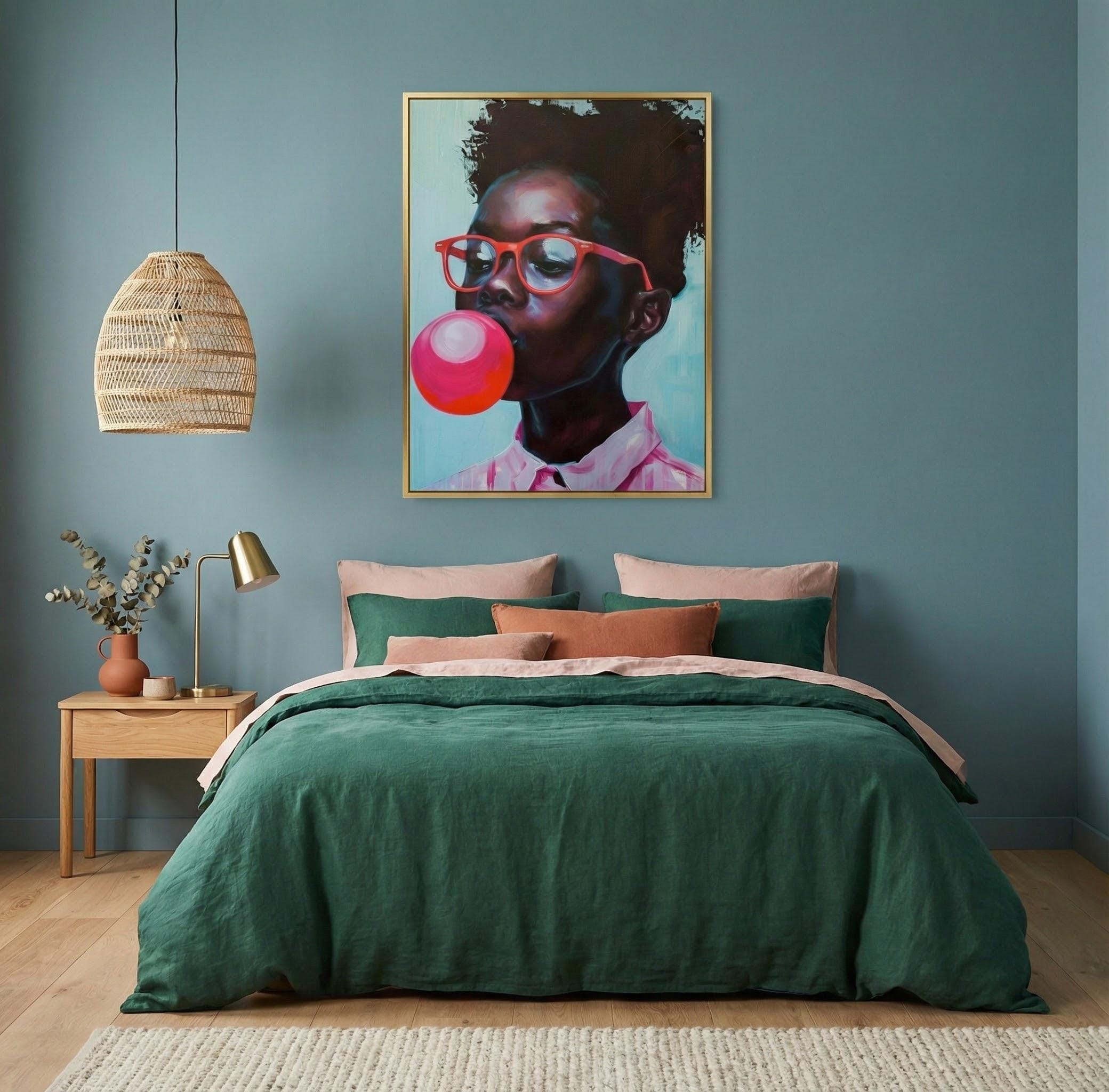 Bubblegum Girl Canvas Art - Trendy Modern Wall Decor