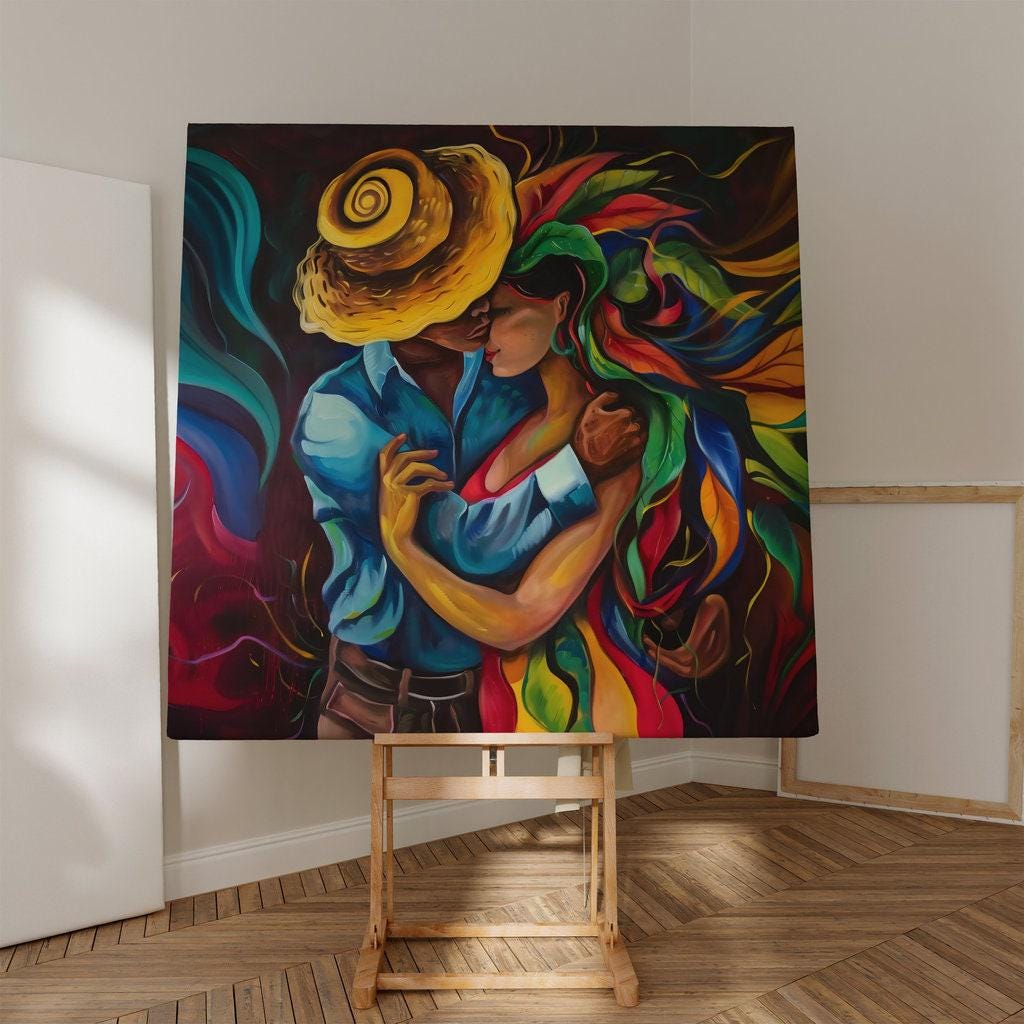 Cosmic Embrace: Vibrant Abstract Lovers Portrait | Psychedelic & Romantic Wall Art