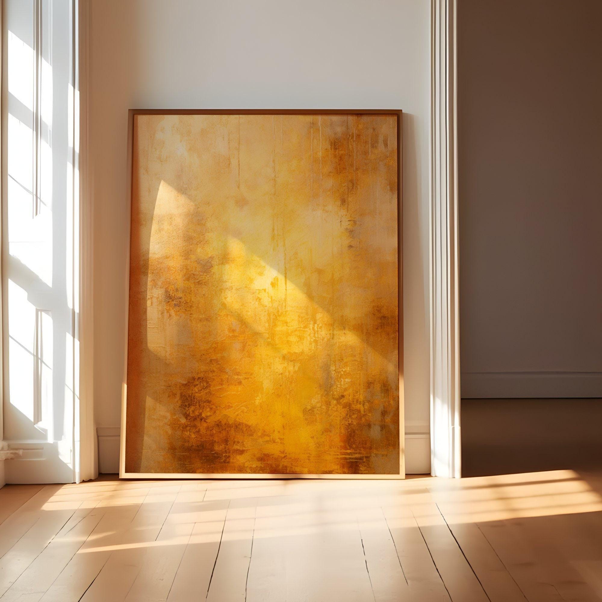 Abstract Sunlight Wall Art: Gold and Yellow - Modern Farmhouse Style