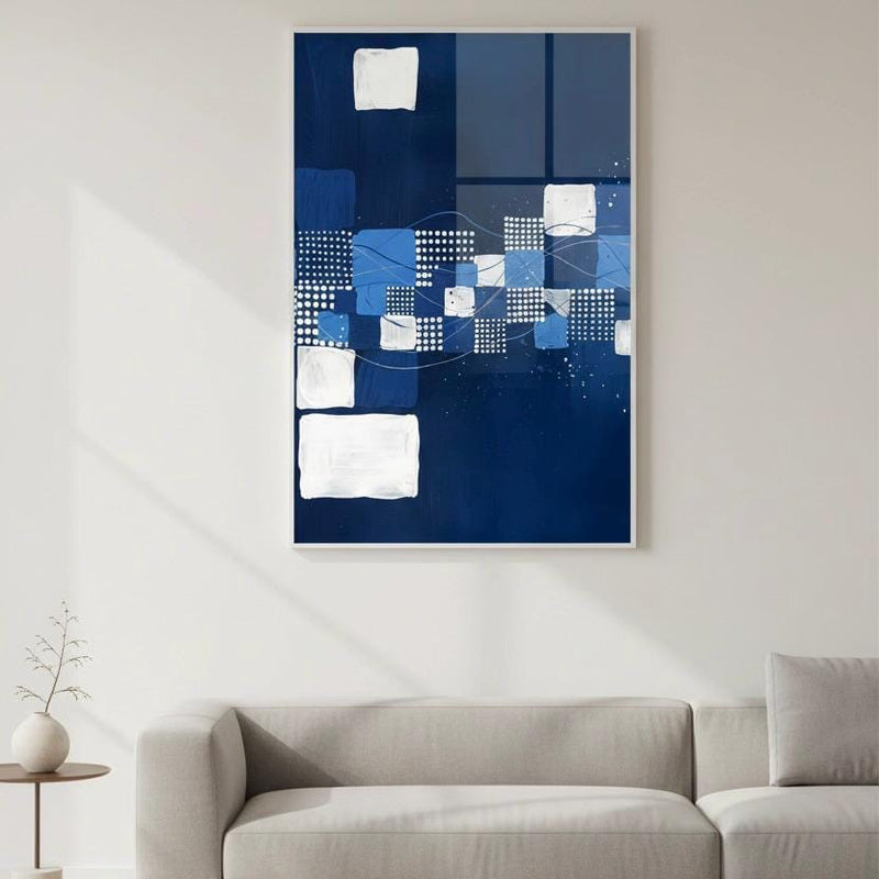 Blue Abstract Wall Art - Modern Color Block Painting with Geometric Print Decor