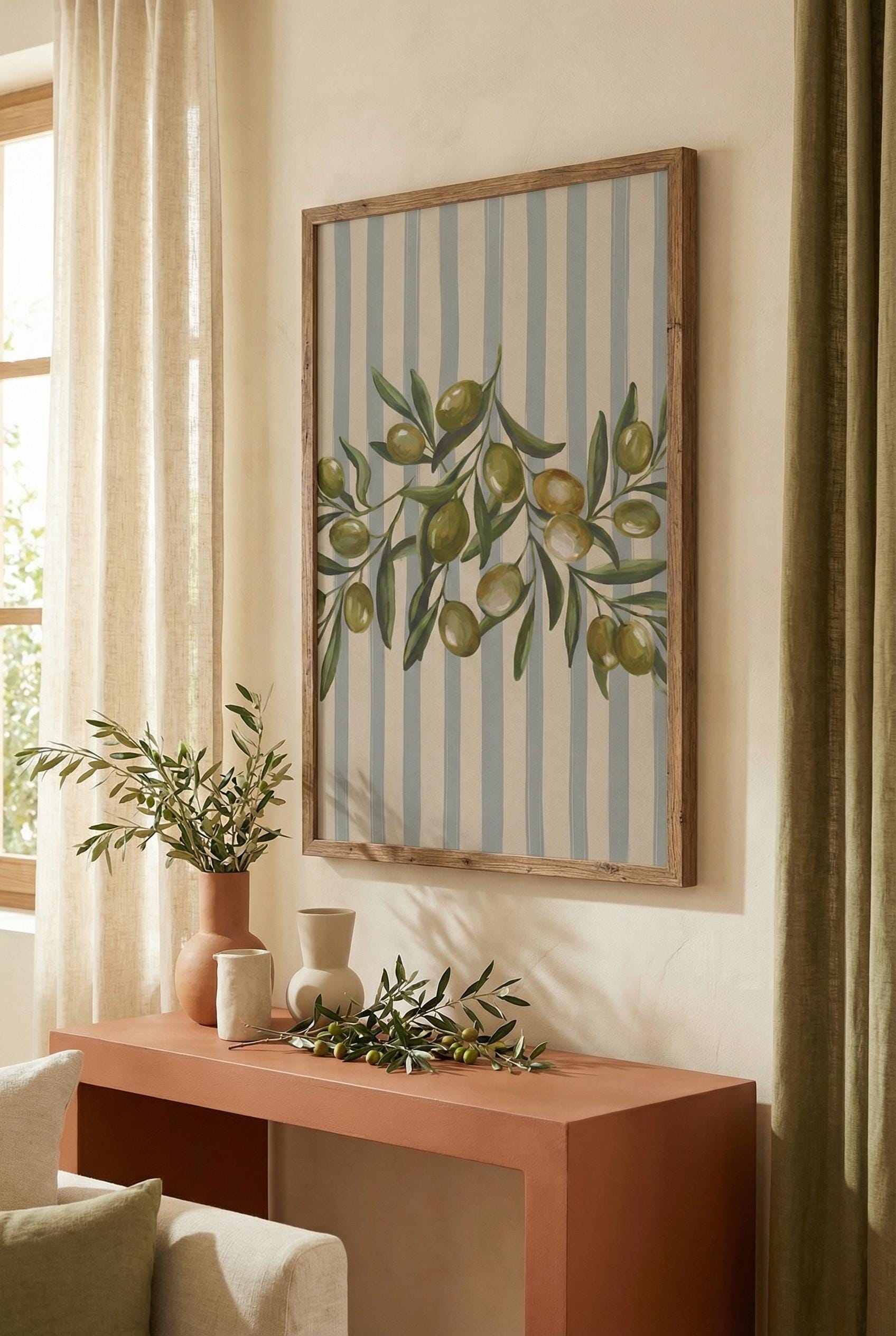 Olives Blue Lines Wall Art: Modern Abstract Print for Home