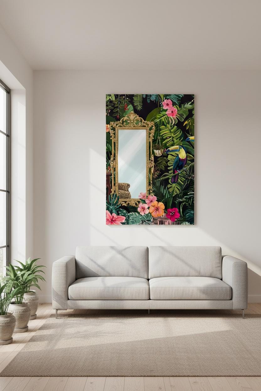 Flamingo Wall Art - Tropical Bathroom Decor | Coral Pink Spa Print