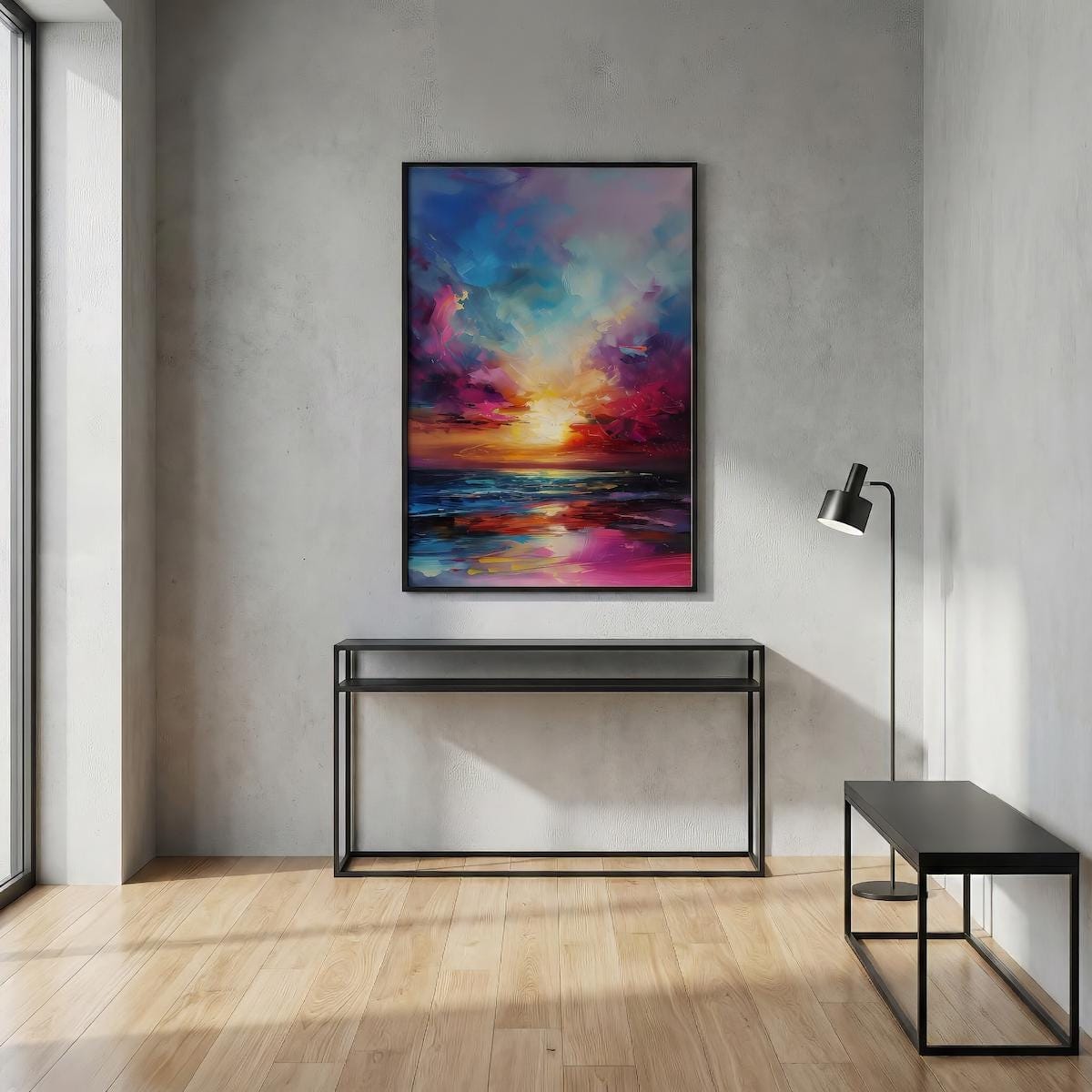 Sunset Wall Decor: Tranquil Abstract Landscape (Framed or Unframed)