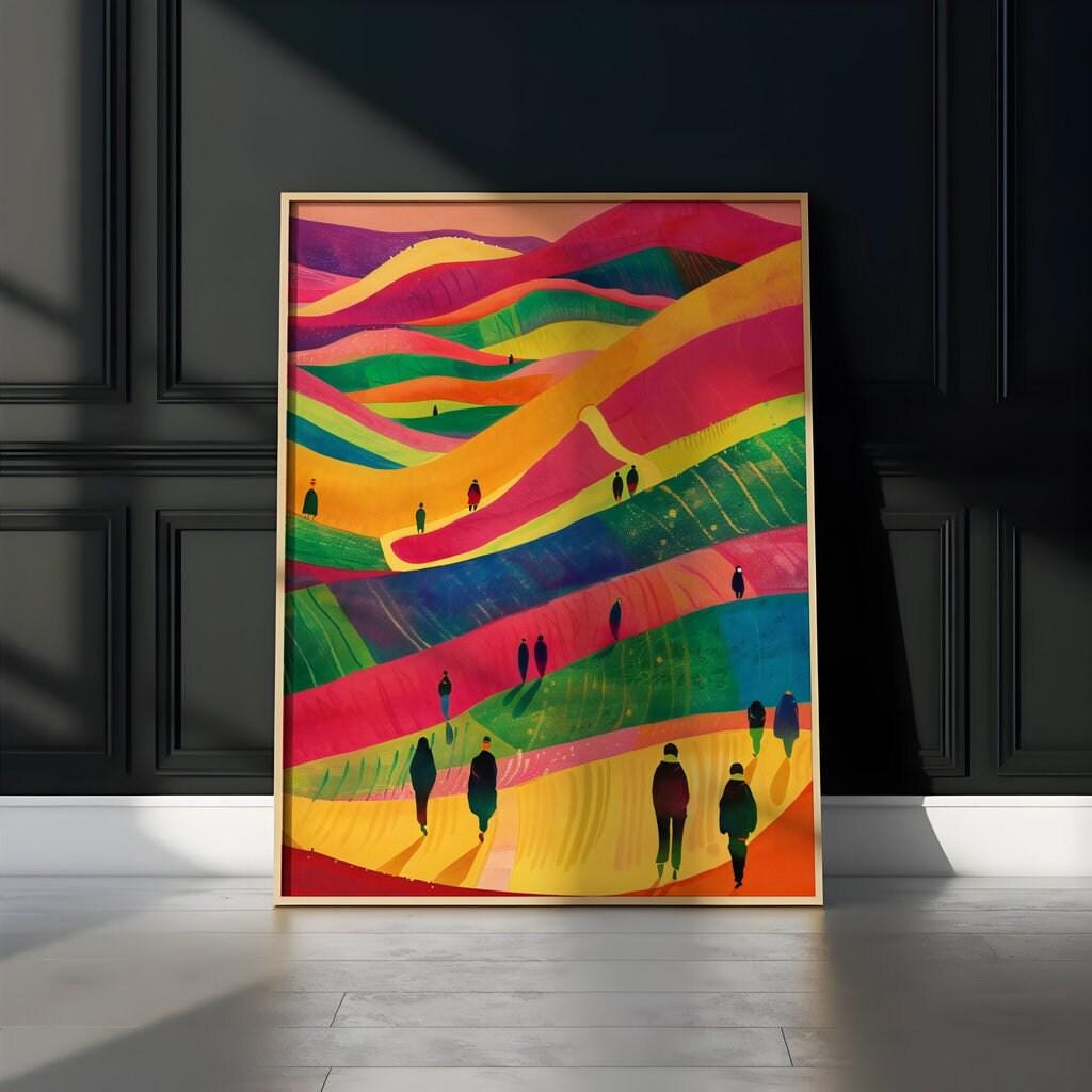 Dreamscape Journey: Surreal & Vibrant Abstract Landscape | Whimsical & Colorful Wall Art