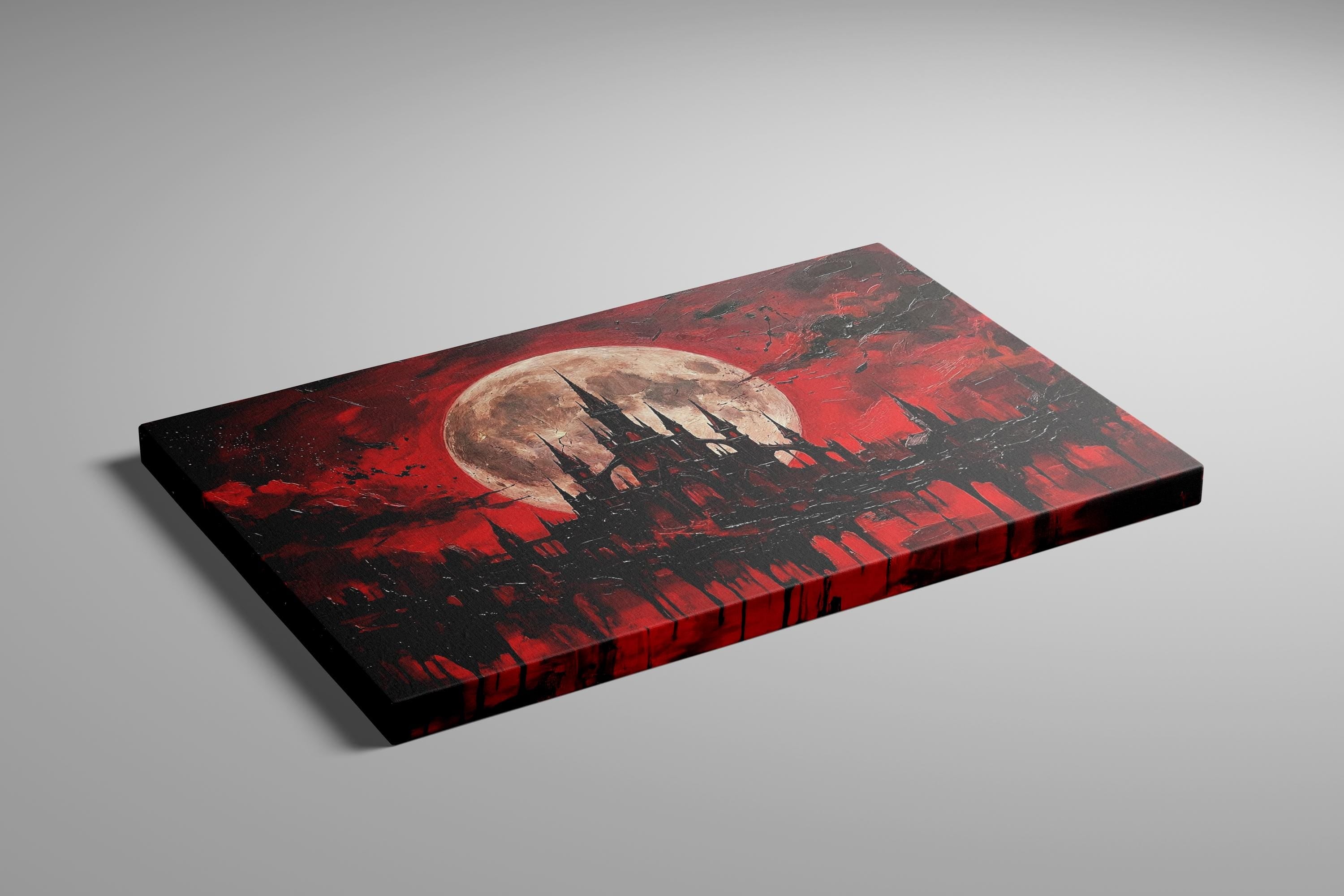 Castle Wall Art: Blood Moon Scene - Gothic Dark Fantasy Decor