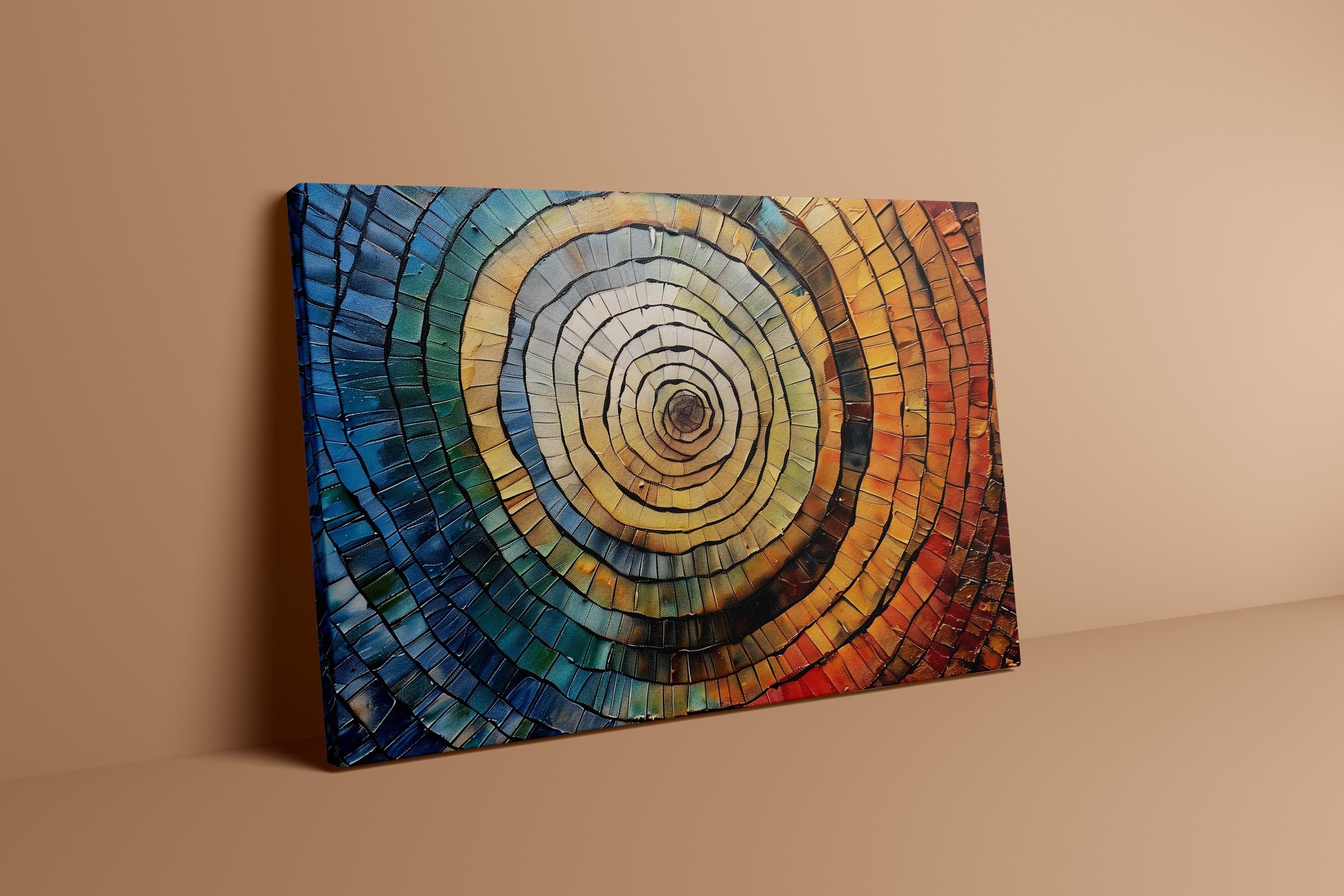 Tree of Life Rings: Vibrant Abstract Mosaic Canvas Art | Colorful & Modern Wall Decor