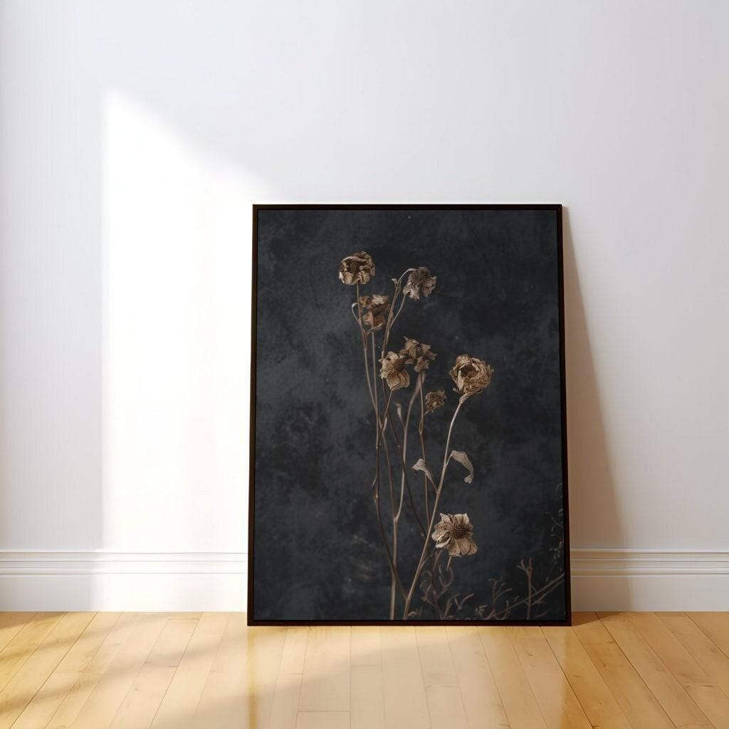 Dark Moody Wildflower Art: Vintage Botanical Print on Canvas