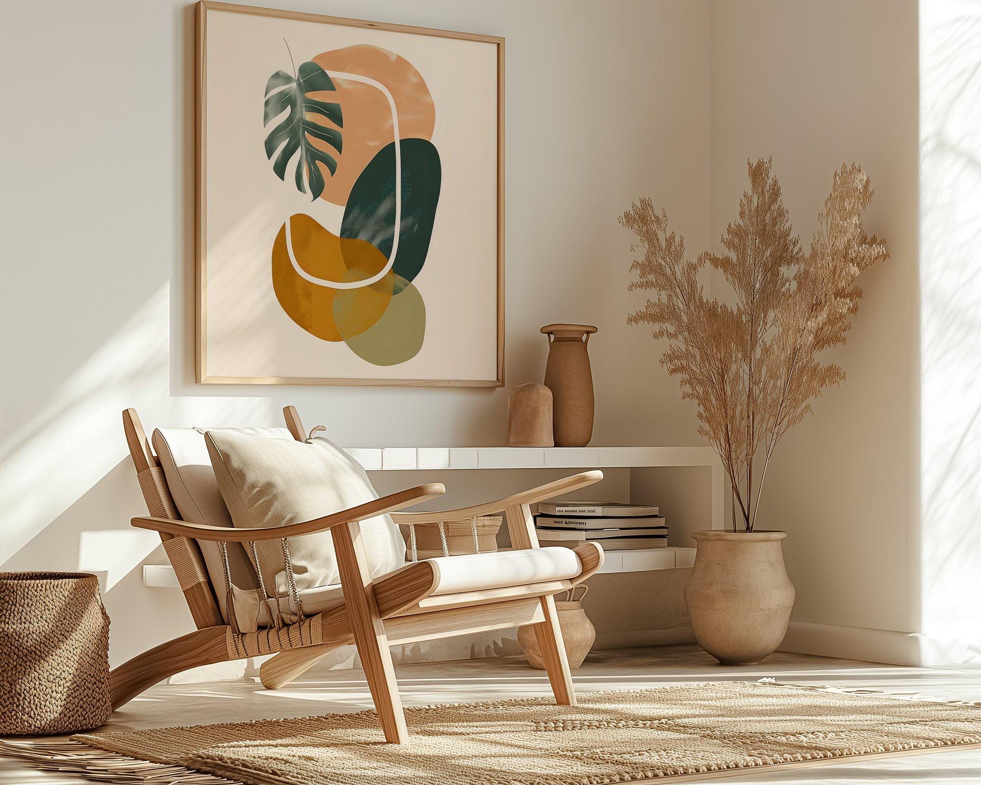 Tropical Rhythms: Mid-Century Modern Abstract Leaf Art | Boho Chic Wall Decor