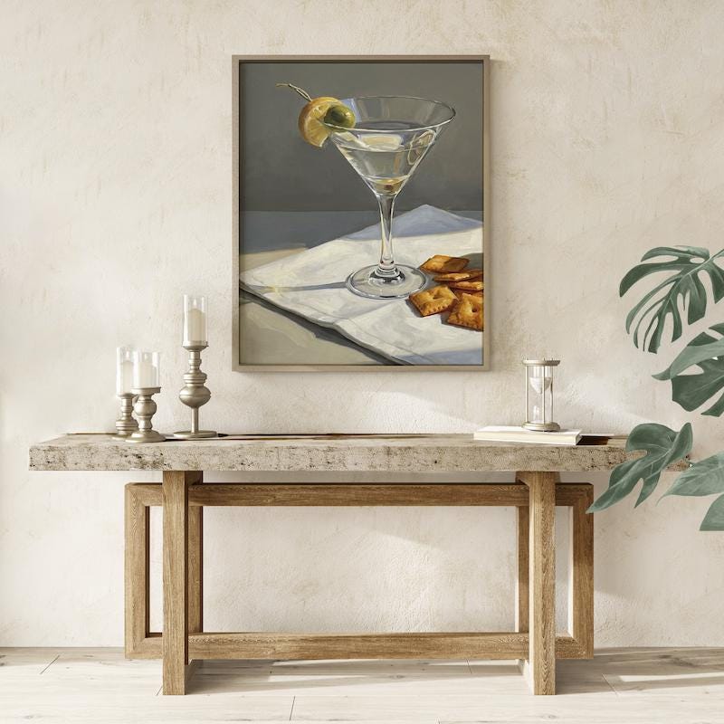 Cocktail Wall Art: Martini with Lemon Twist - Mid Century Modern Style