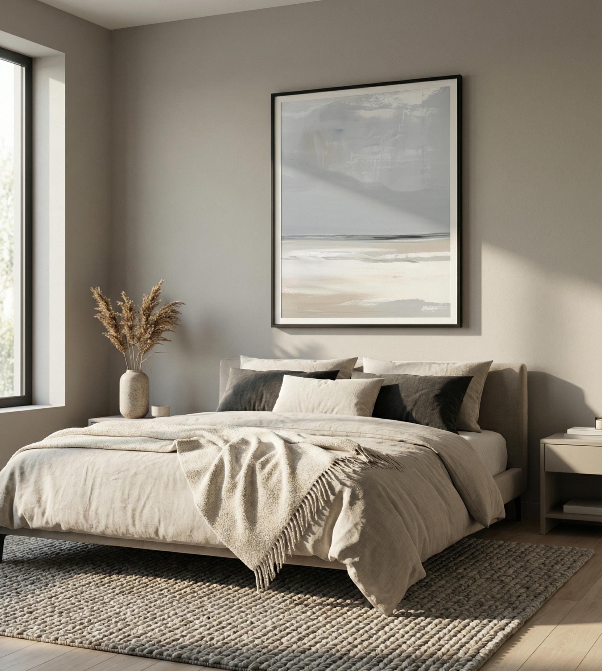Gray Abstract Beach Art: Minimalist Neutral Tones Canvas