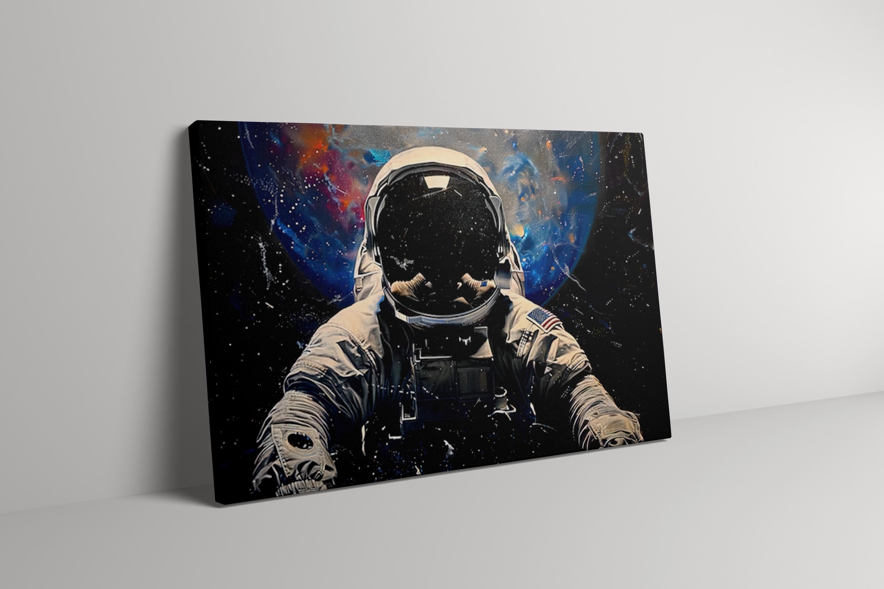 The Voyager: Astronaut in Vibrant Cosmic Space Art | Sci-Fi & Nebula Wall Decor