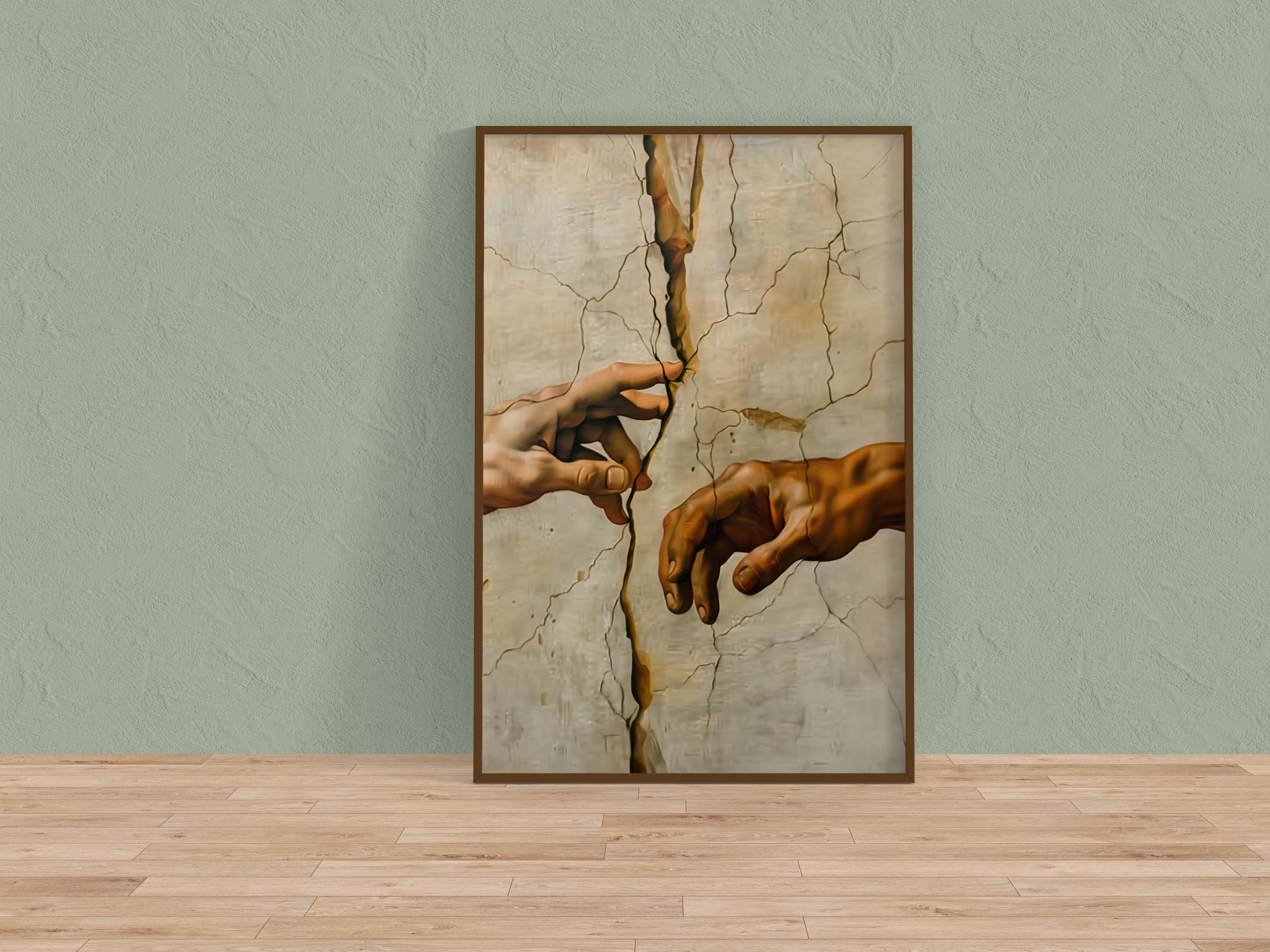 The Divide: A Modern 'Creation of Adam' | Cinematic Reaching Hands Canvas Art