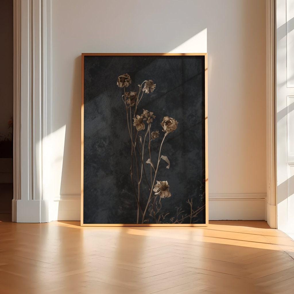 The Autumn Garden: Dark Vintage Wildflower Botanical Art | Moody & Minimalist Farmhouse Decor