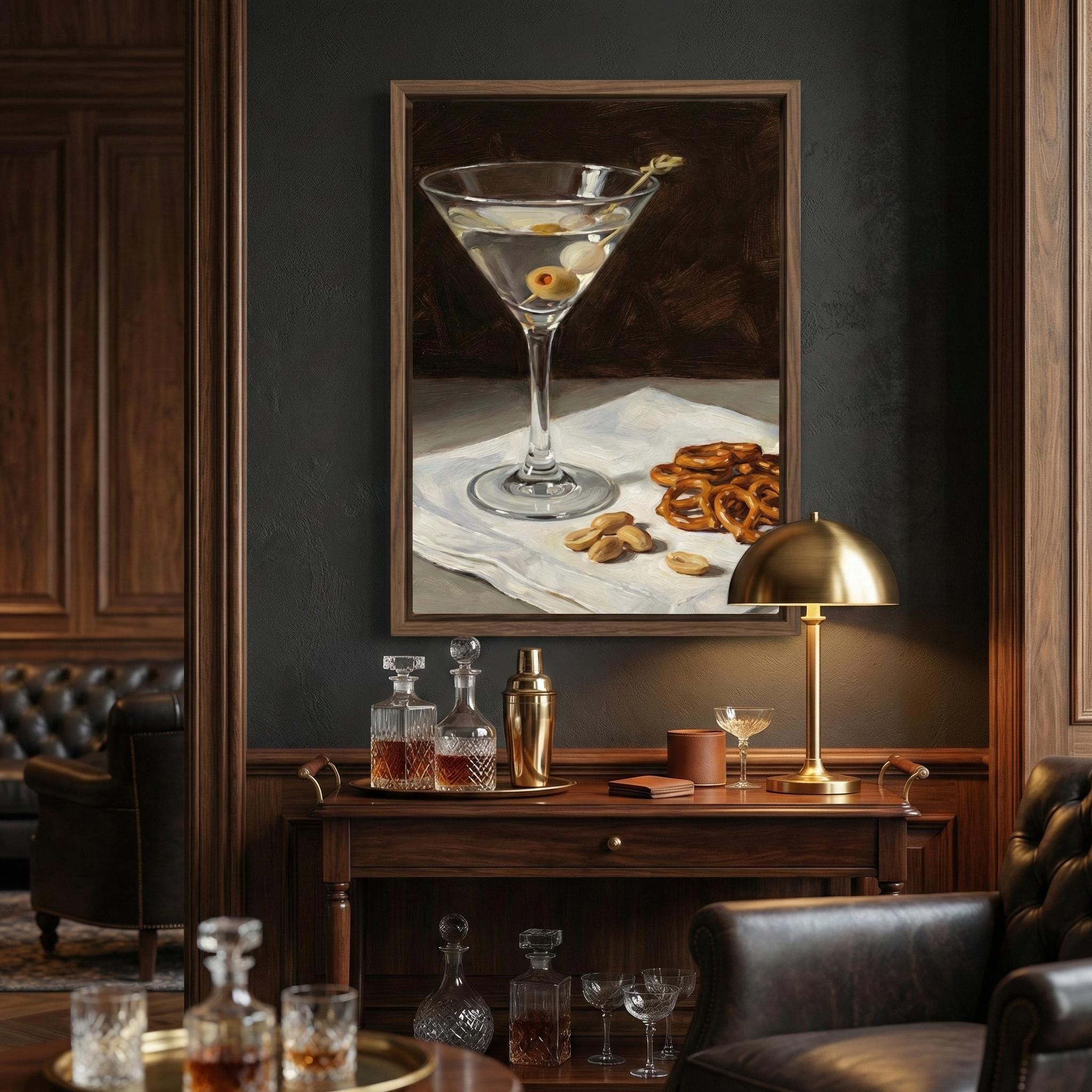 Dirty Martini Wall Decor: Moody Bar Cart Scene (Print or Canvas)