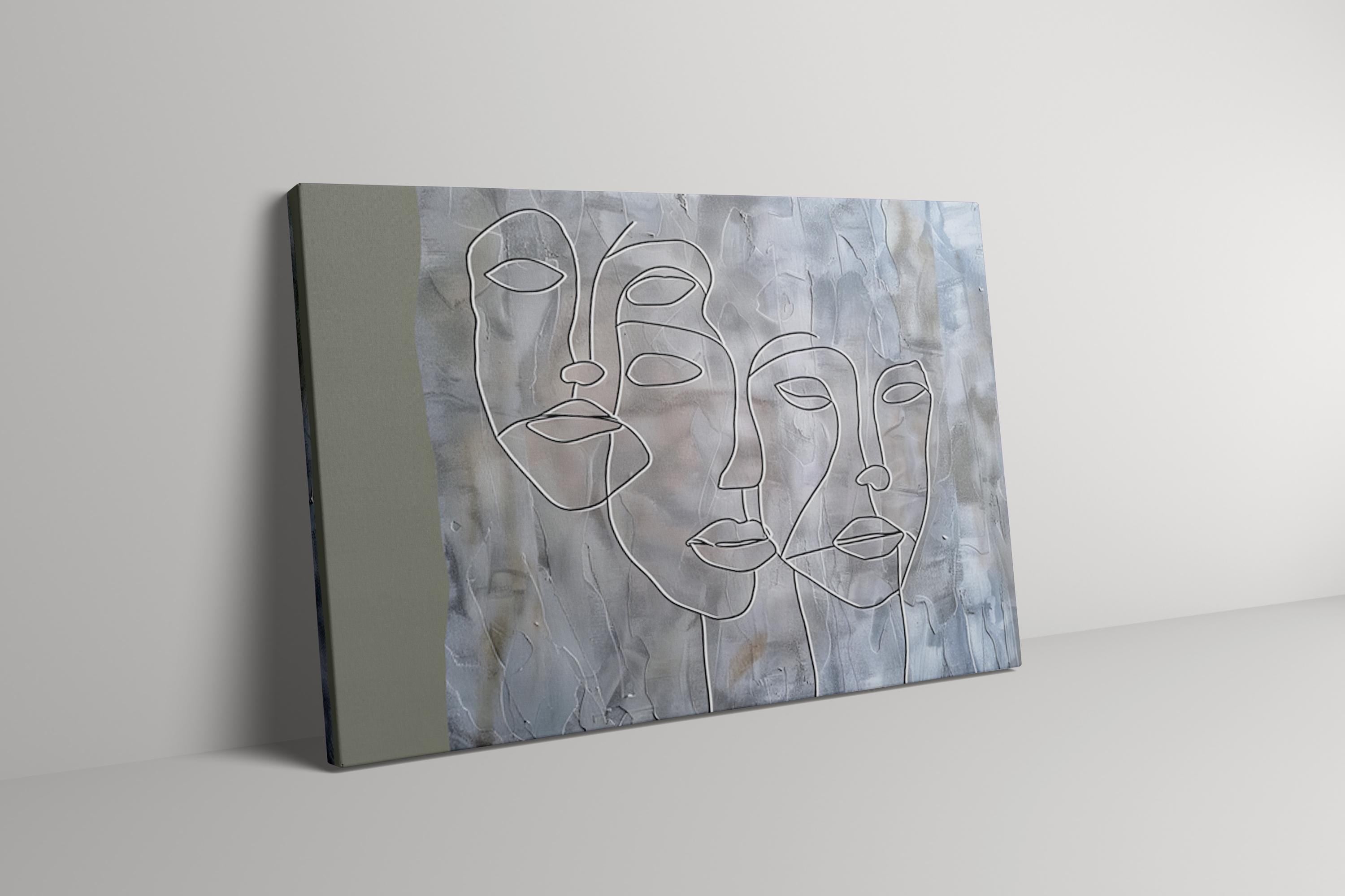 The Single Line: Minimalist Three Faces Abstract Art | Modern & Sophisticated Wall Decor