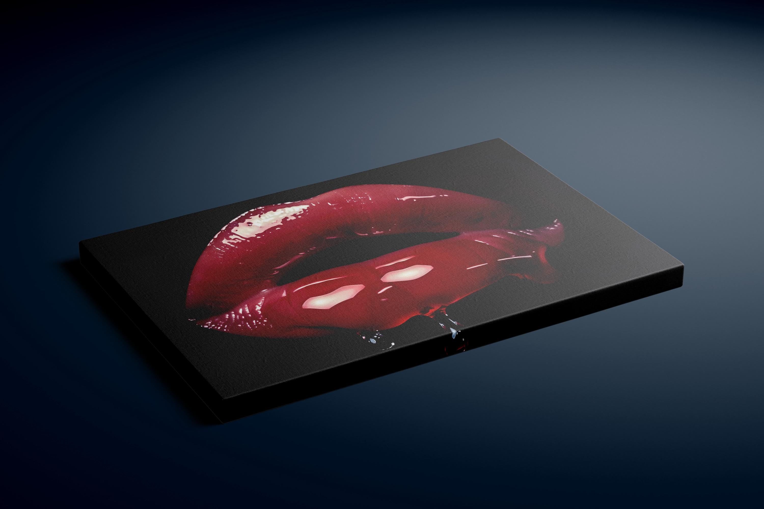 Crimson Whisper: Hyperrealistic Red Lips Art | Modern, Glamorous & Seductive Wall Decor