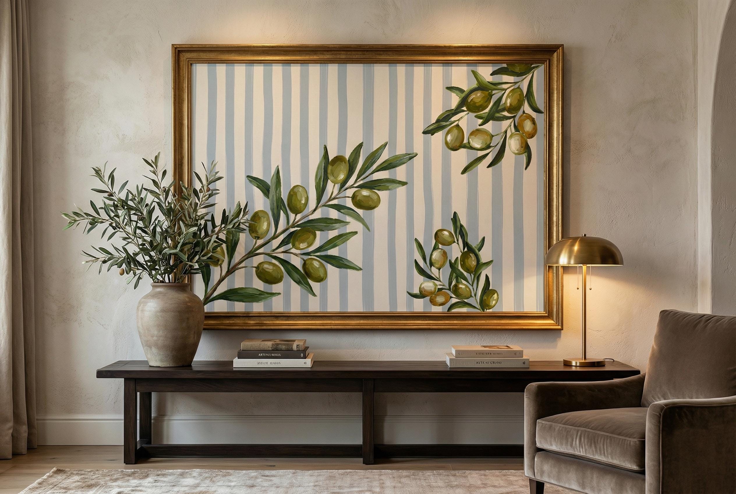 Olives Wall Art Print, Blue Lines Greece (Matte or Canvas Options)