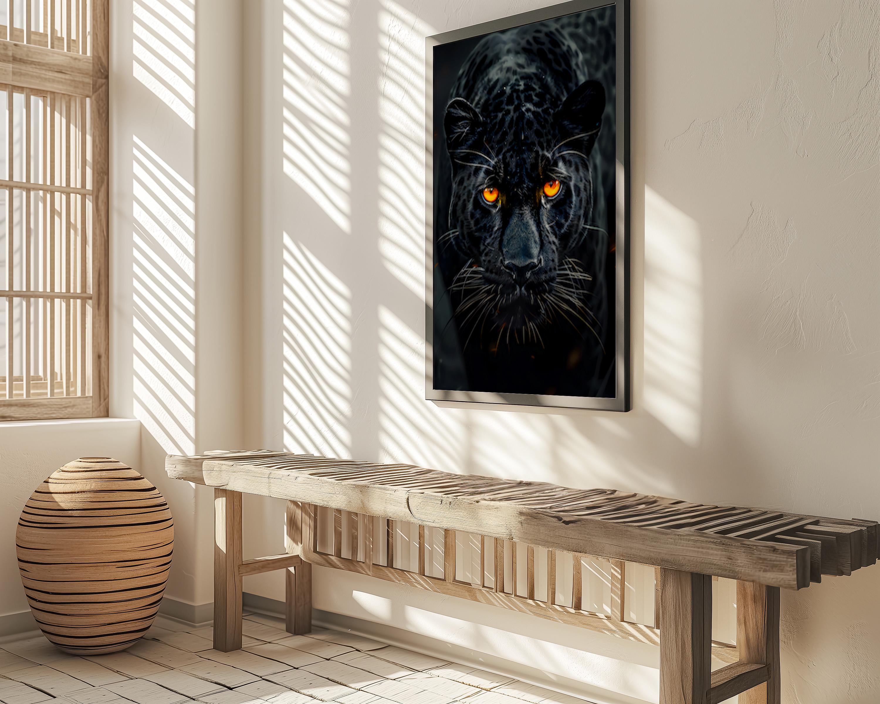 The Midnight Hunter: Black Panther with Orange Eyes Art | Moody & Powerful Wildlife Decor