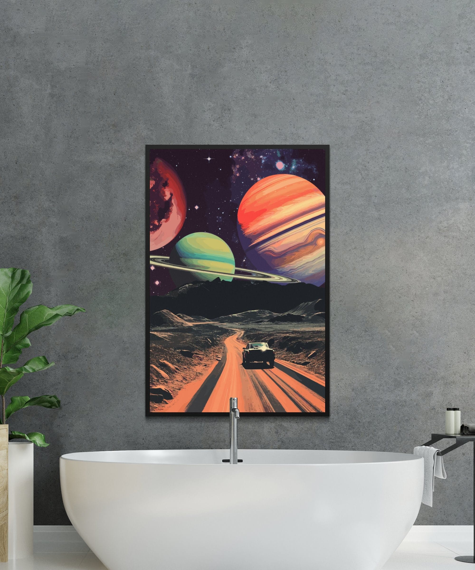 Space Drive Wall Art: Vintage Sci-Fi Collage (Self-Adhesive, Removable)