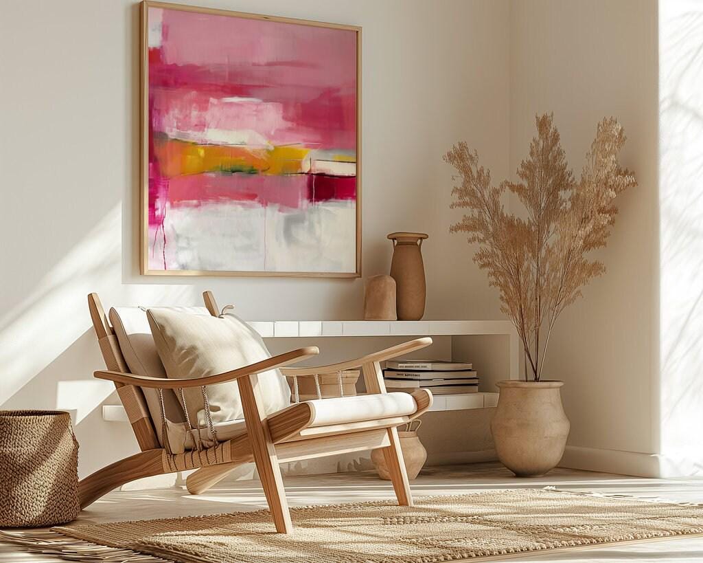 Vibrant Energy: Expressive Abstract Canvas Art in Pink & Red | Modern Statement Wall Decor