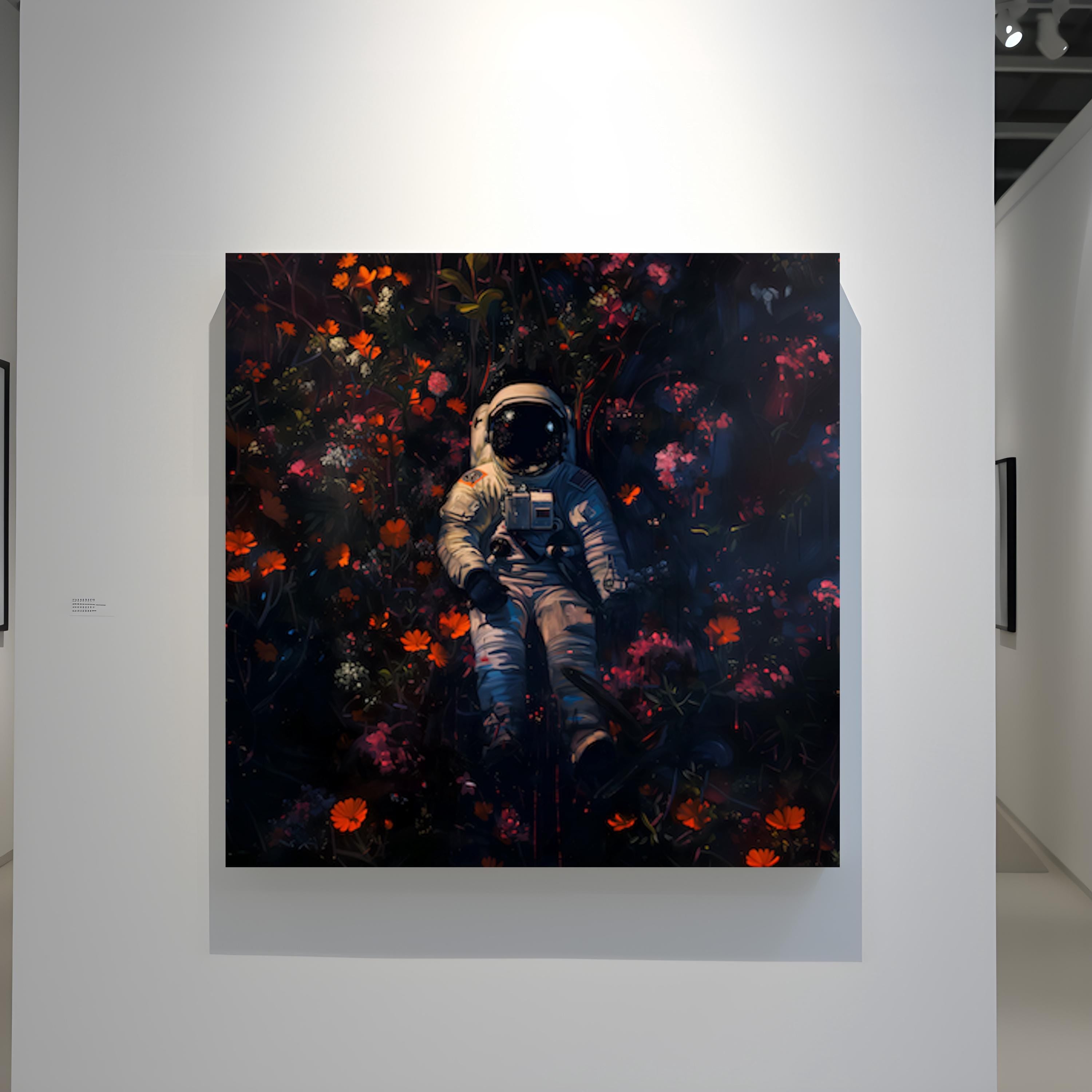 Floral Cosmos: Surreal Astronaut & Flowers Art | Whimsical Space and Nature Decor