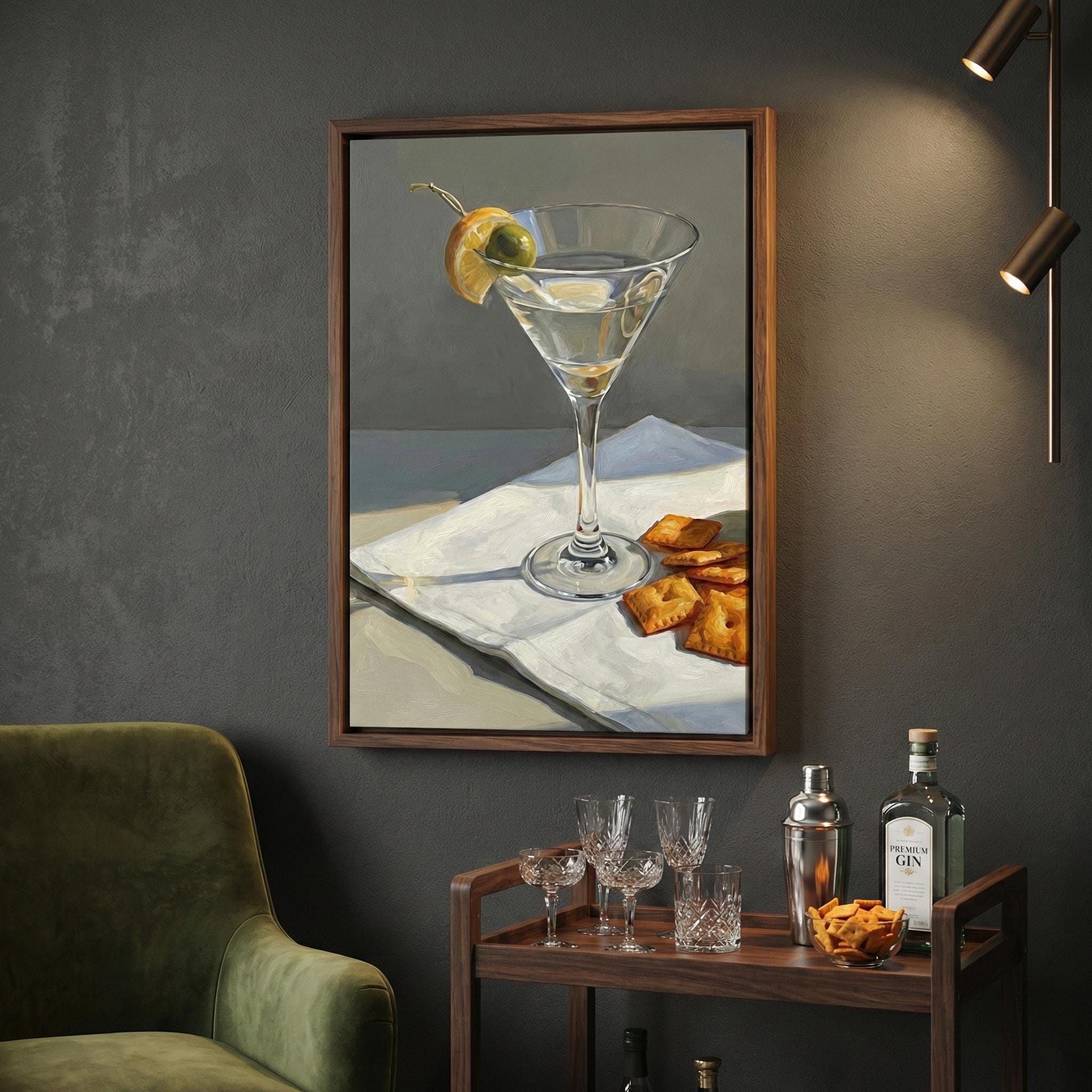 Cocktail Wall Art: Martini with Lemon Twist - Mid Century Modern Style