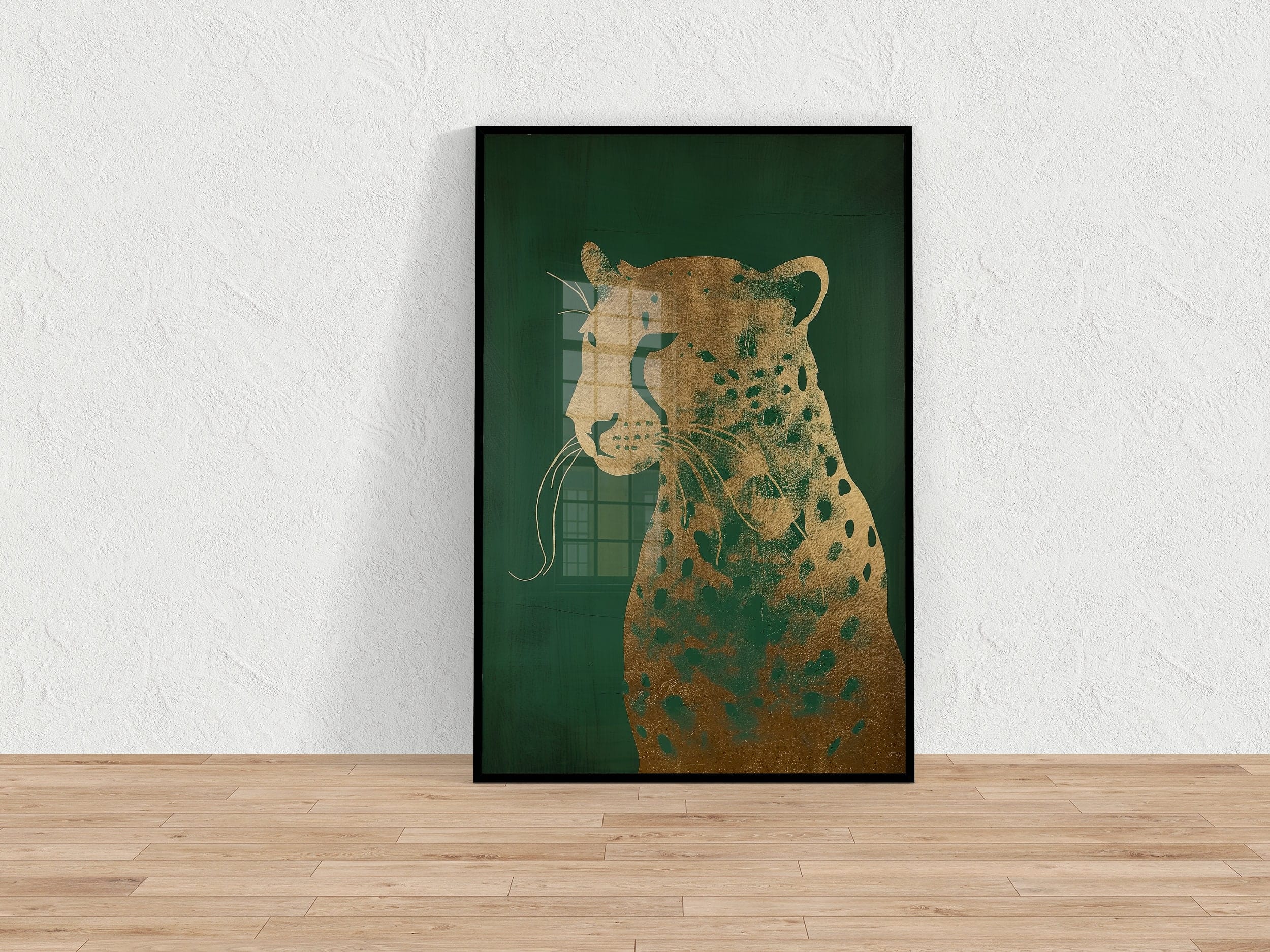 Leopard Canvas Print: Emerald Green and Gold - Ready to Hang