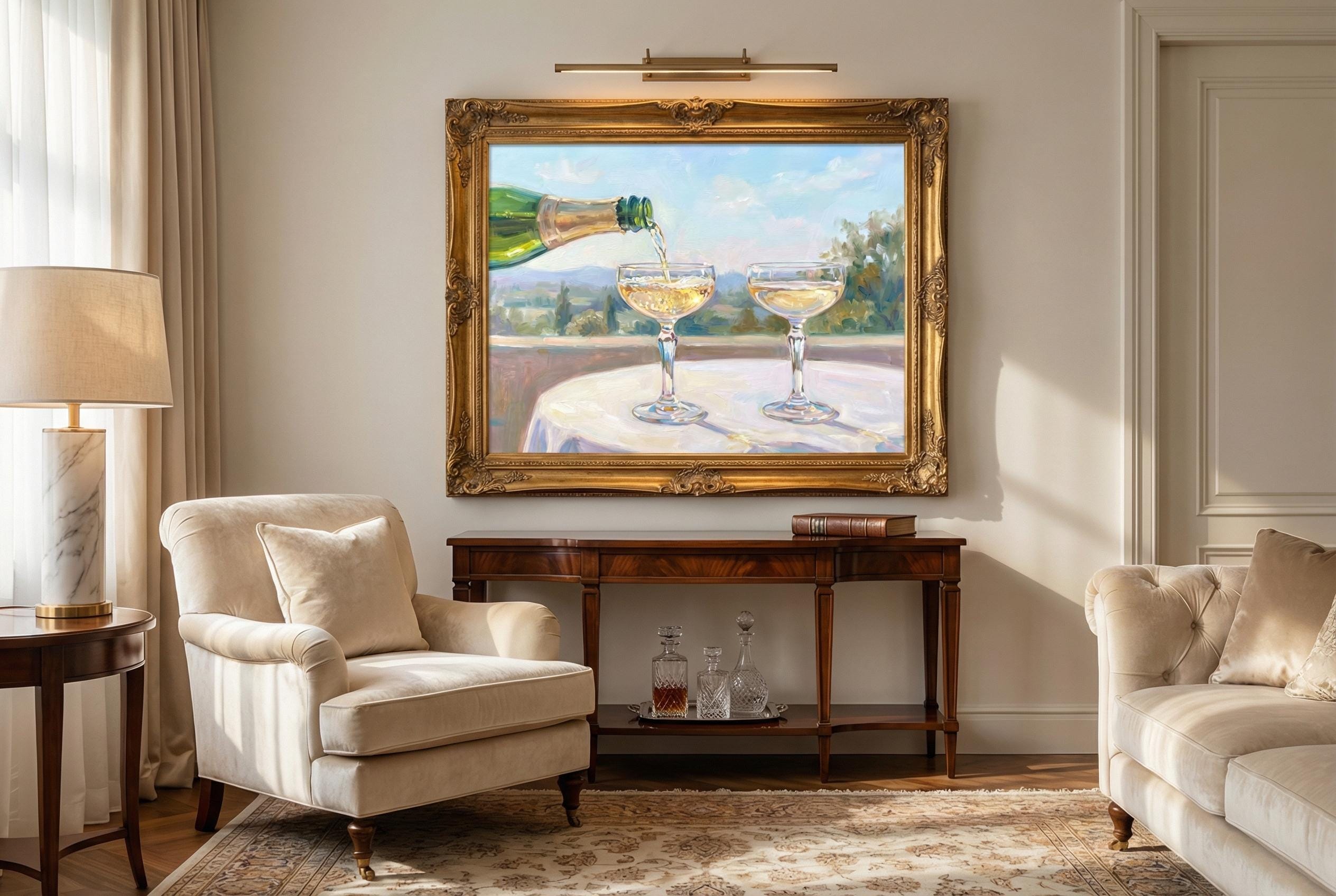 Champagne Pouring Wall Art: Elegant Home Decor Print