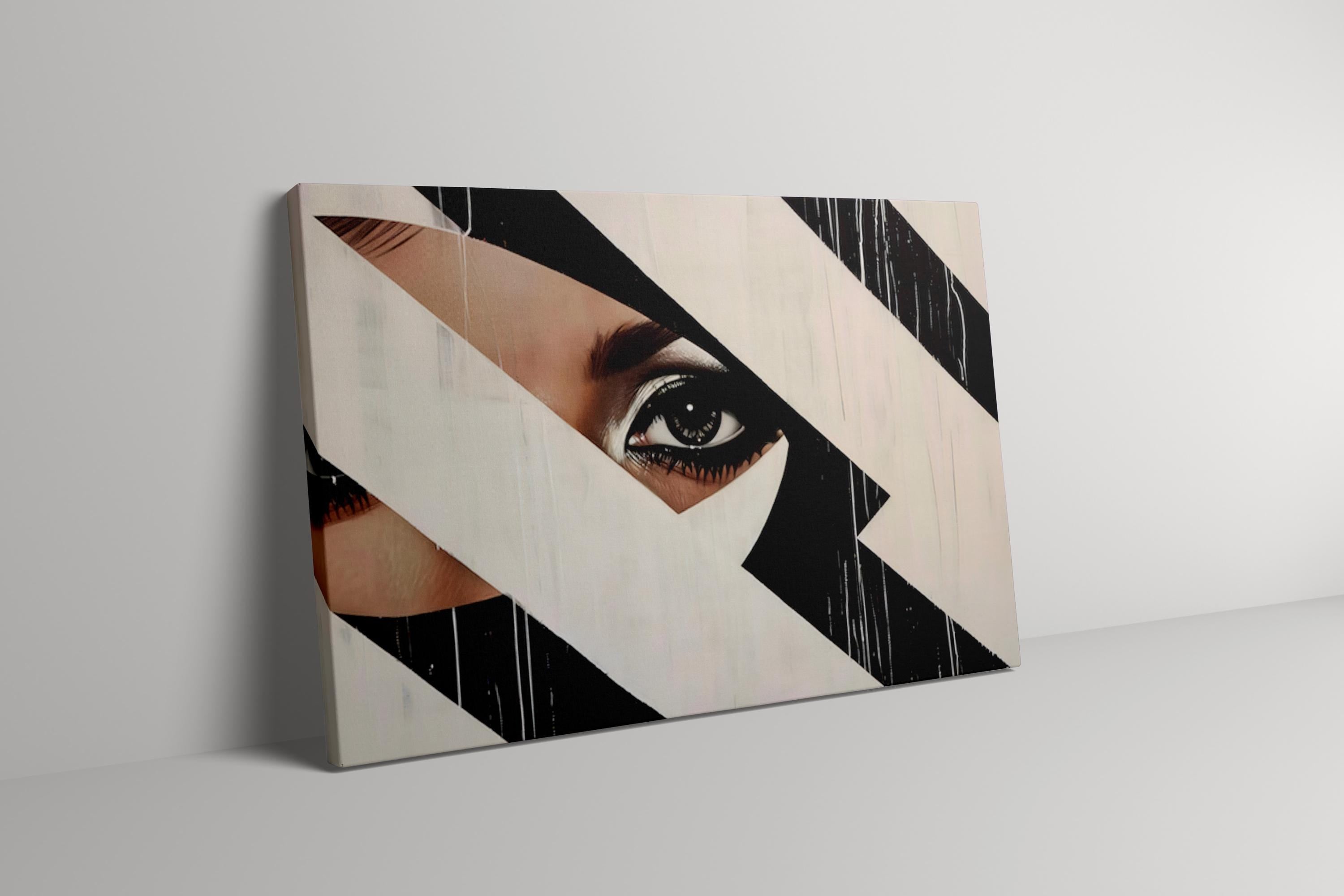 The Observer: Surreal Eye in Fractured Geometric Art | Modern Black & White Wall Decor