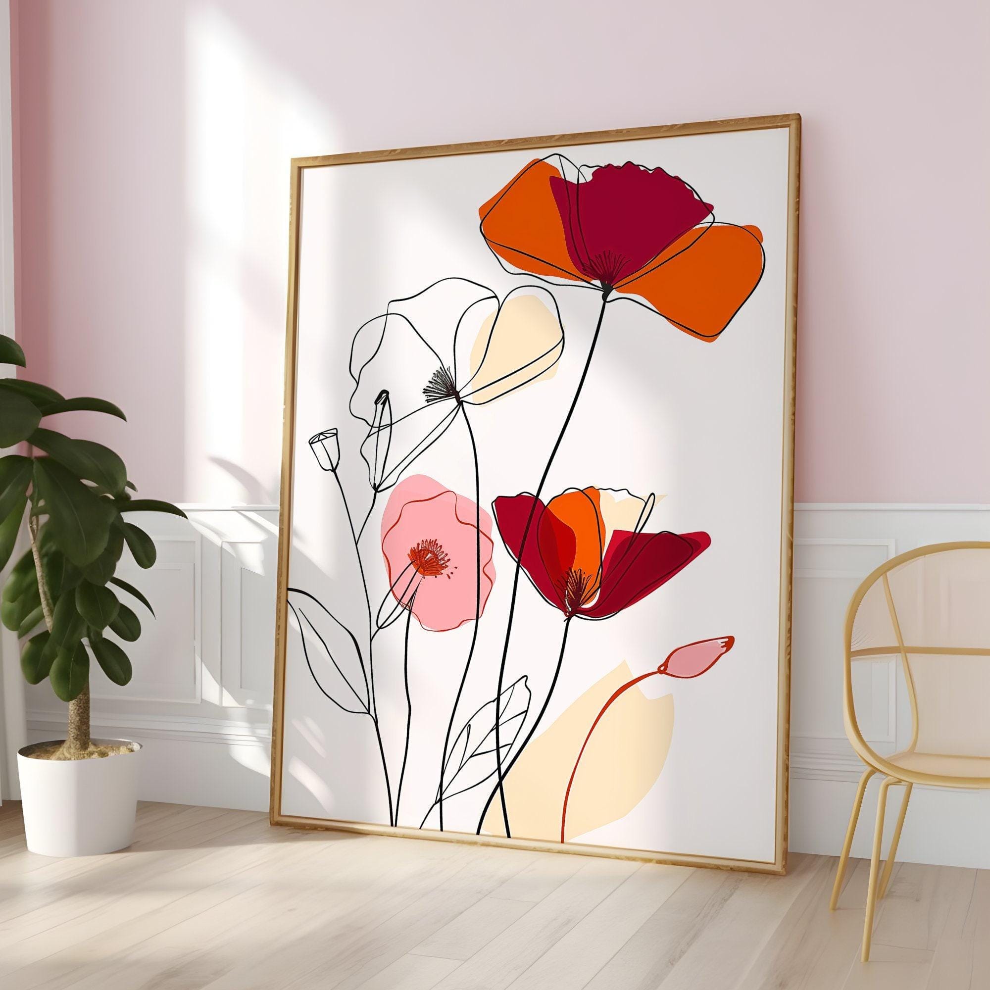 Minimalist Floral Wall Art - Simple Line Drawing on Canvas