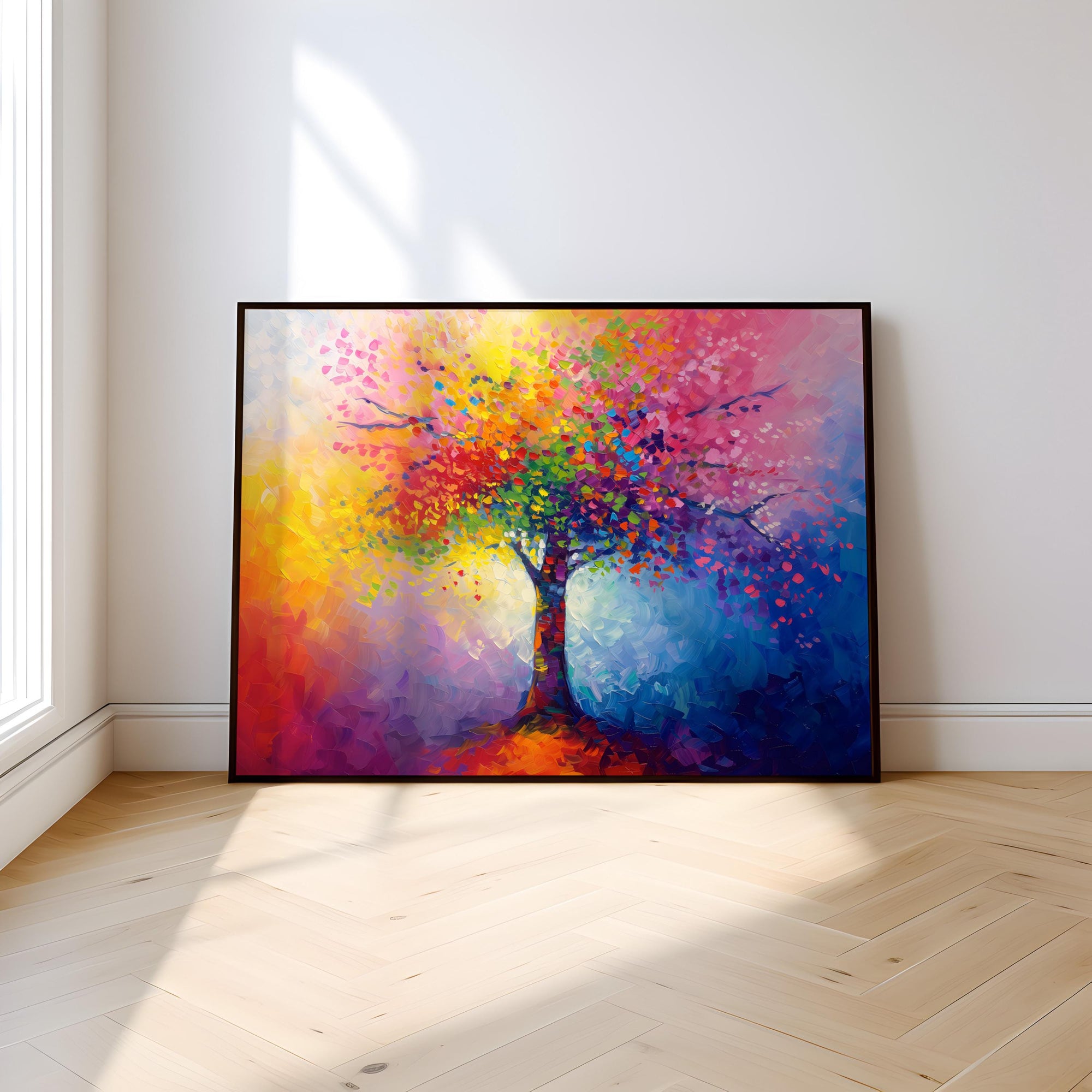 Chromatic Canopy: Vibrant Abstract Tree of Life Canvas Art | Modern Colorful Wall Decor