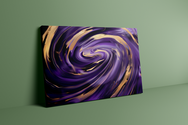 Abstract Fluid Art - Purple And Gold Swirling Vortex | Elegant Wall Decor
