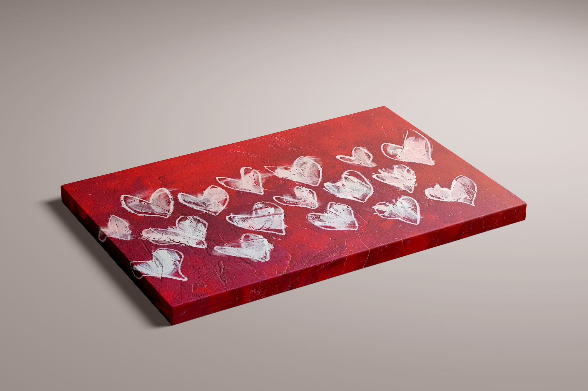 Hearts Ablaze: Expressive White Hearts on Red | Modern, Romantic & Passionate Wall Art