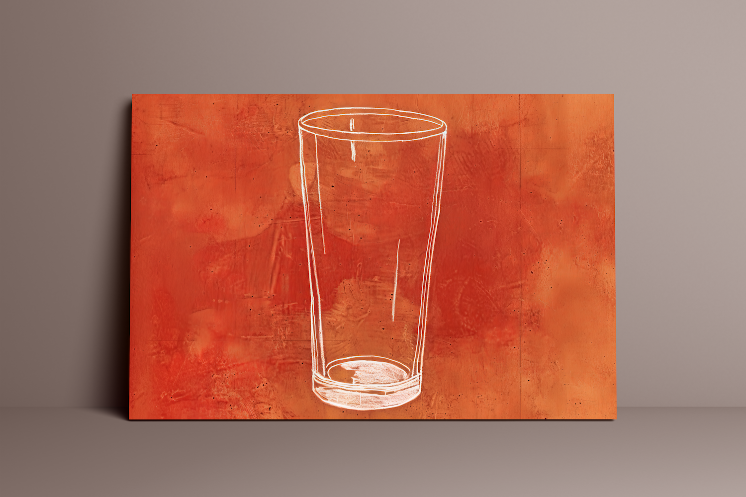 The Last Call: Modern Minimalist Beer Glass Sketch | Rustic Orange & White Wall Art
