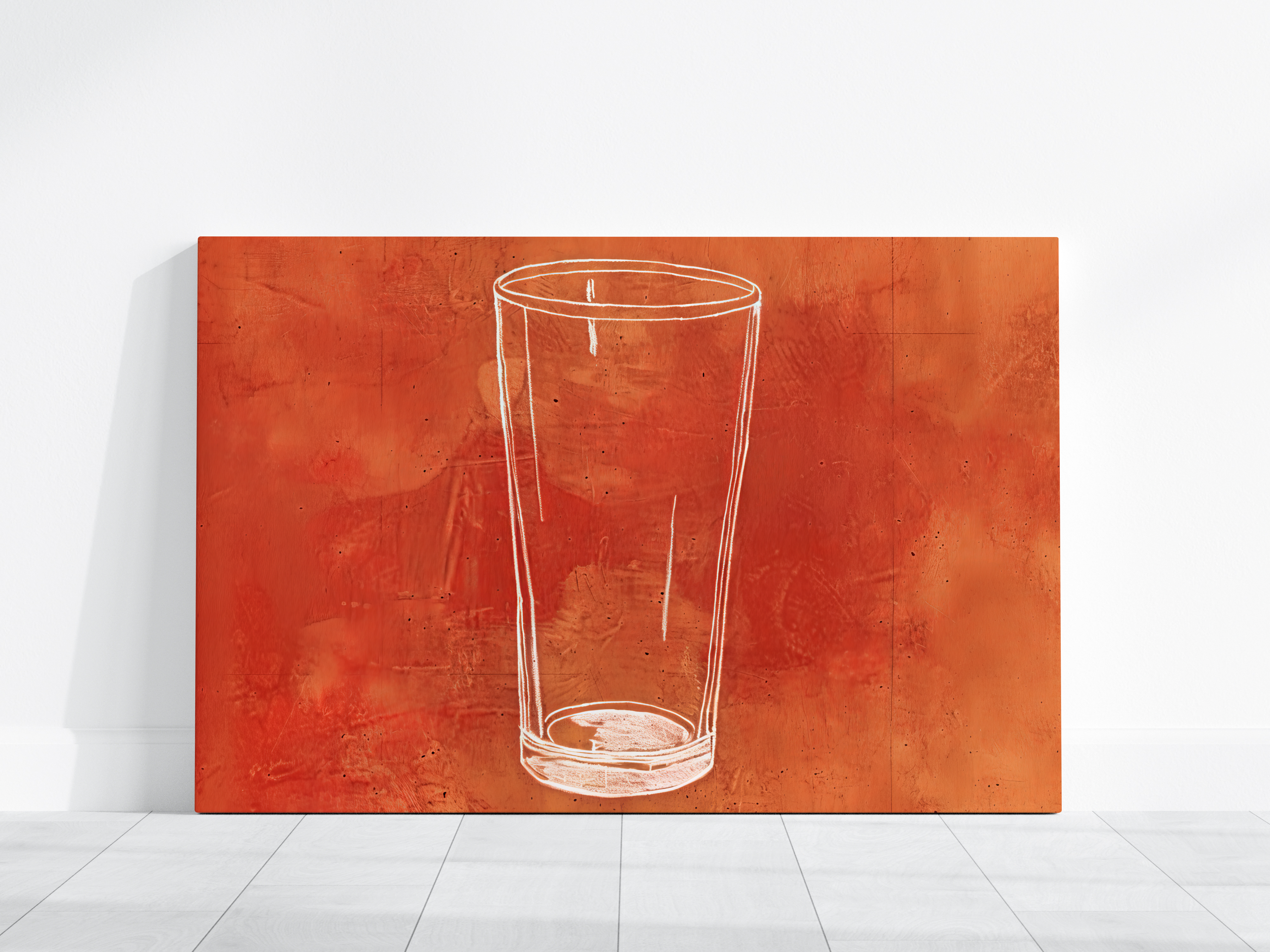 The Last Call: Modern Minimalist Beer Glass Sketch | Rustic Orange & White Wall Art