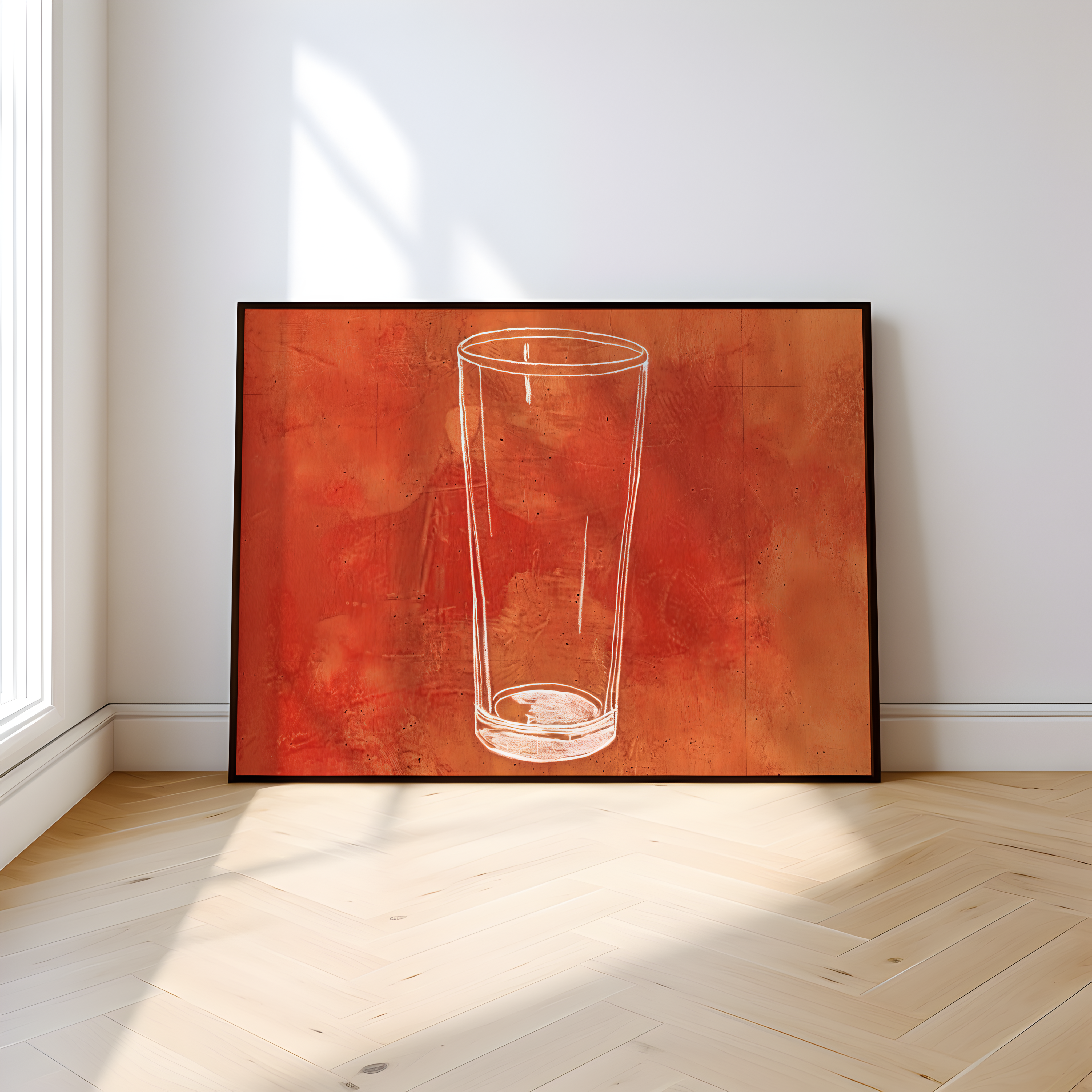 The Last Call: Modern Minimalist Beer Glass Sketch | Rustic Orange & White Wall Art
