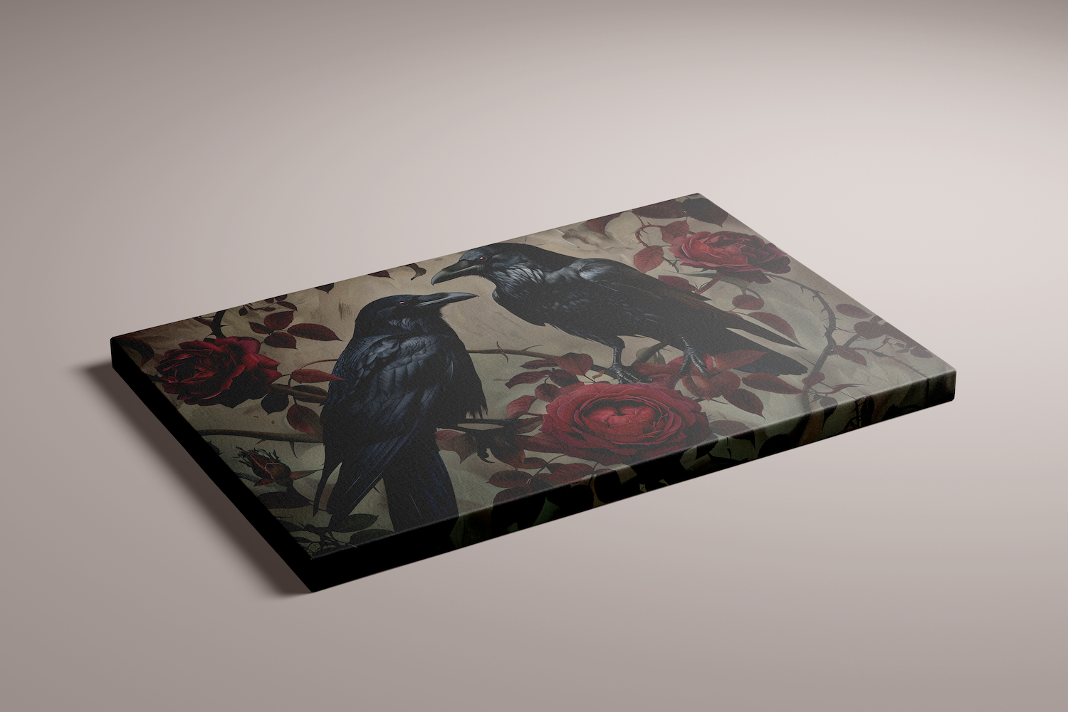 Ravens in Bloom: Dark & Moody Red Rose and Raven Art | Gothic & Elegant Wall Decor