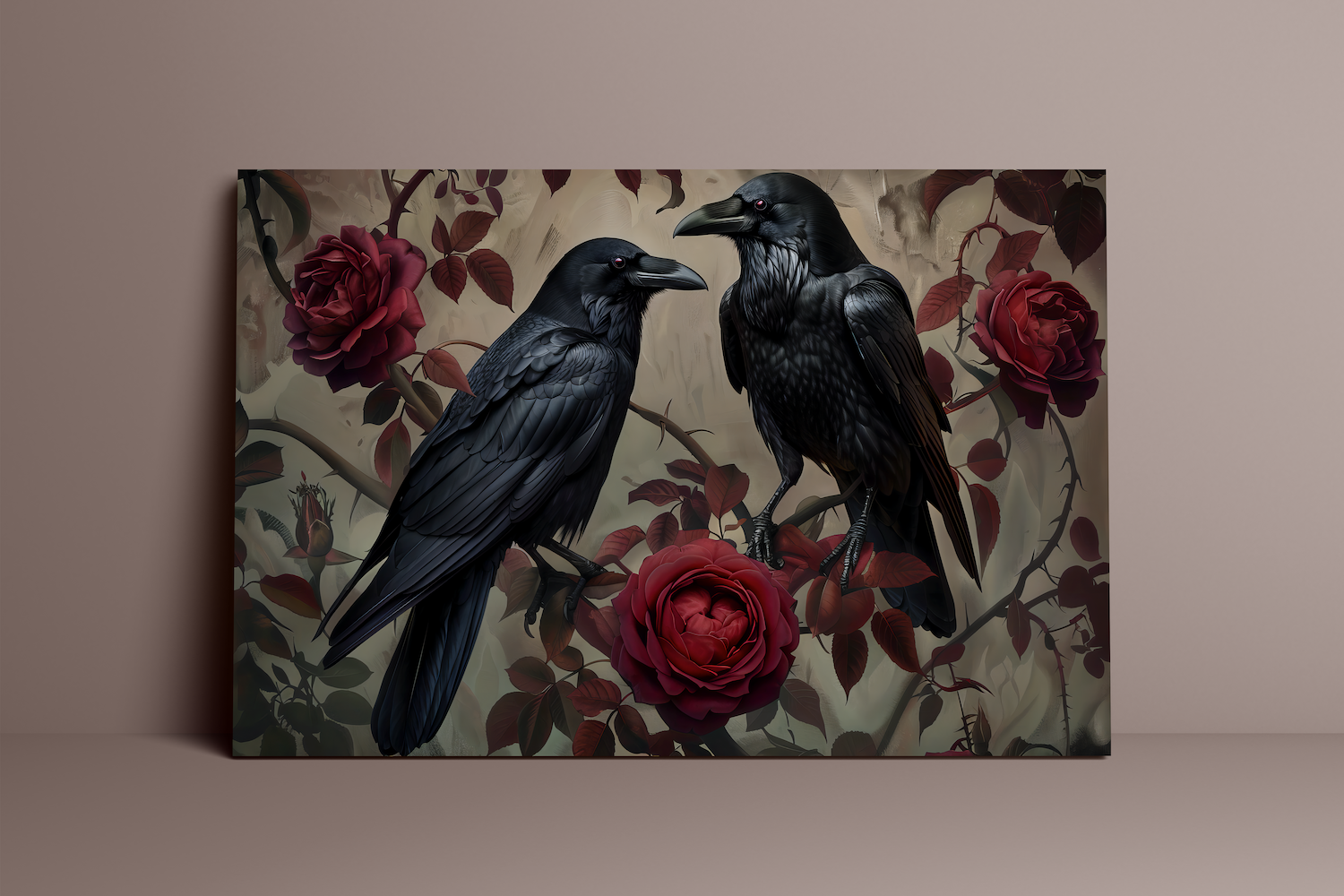 Ravens in Bloom: Dark & Moody Red Rose and Raven Art | Gothic & Elegant Wall Decor