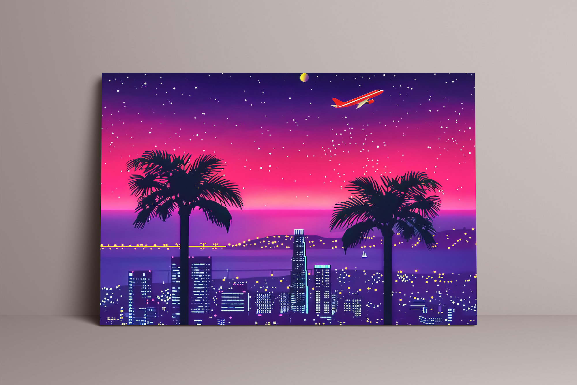 Neon Dreams: Retro-Futuristic 80s Cityscape | Vaporwave & Sci-Fi Wall Art