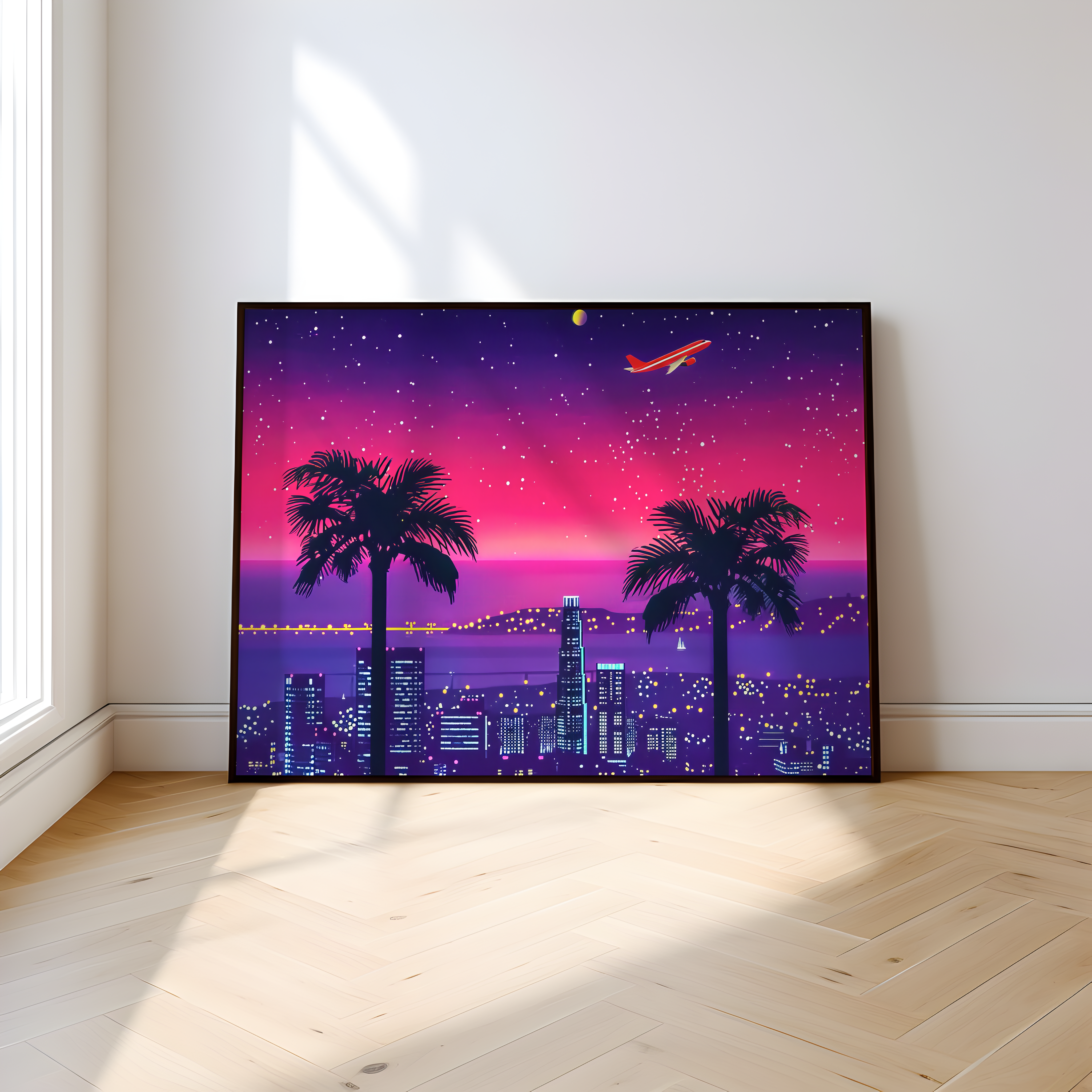 Neon Dreams: Retro-Futuristic 80s Cityscape | Vaporwave & Sci-Fi Wall Art