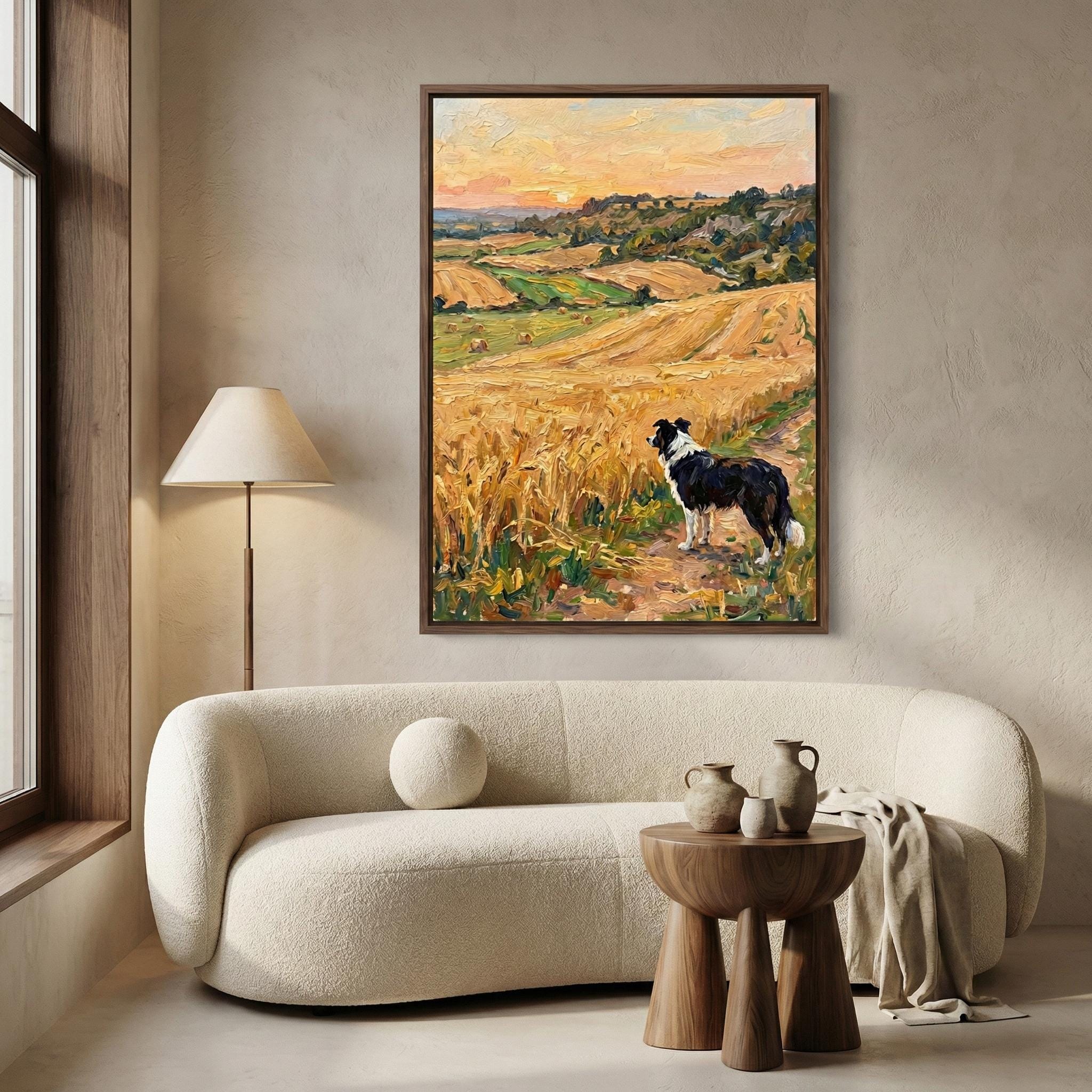 Rustic Border Collie Wall Art - Golden Wheat Field Scene