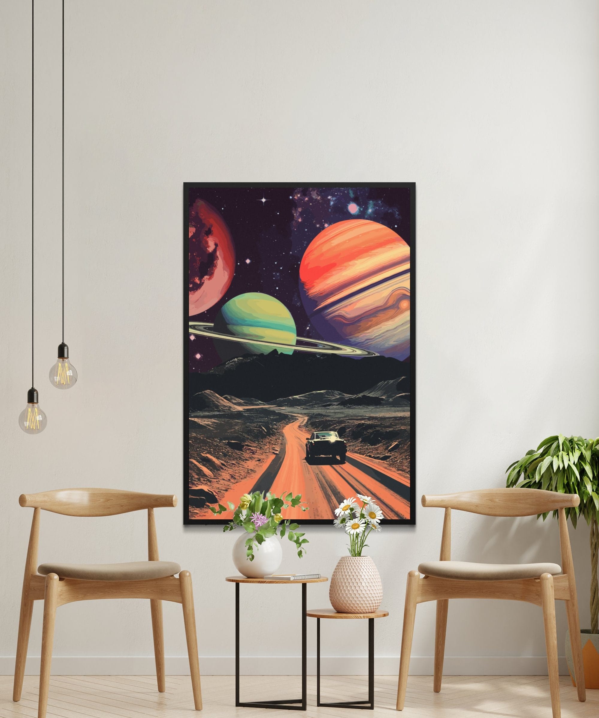 Space Drive Wall Art: Vintage Sci-Fi Collage (Self-Adhesive, Removable)