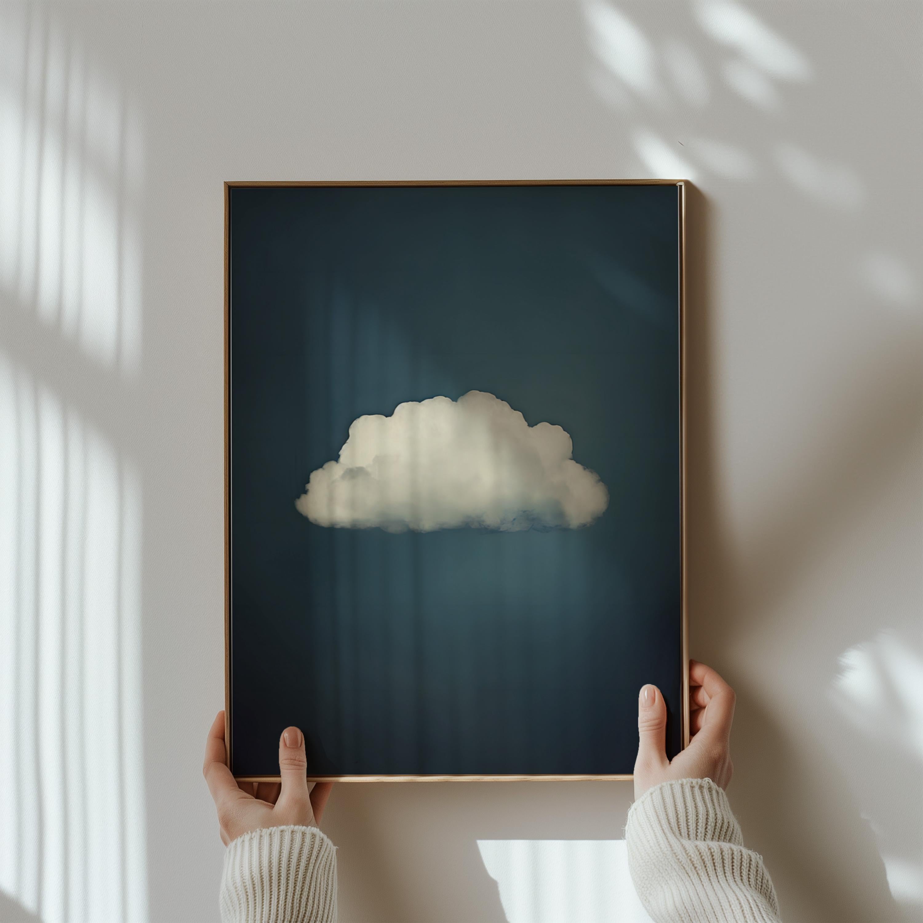 Emerald Serenity: Minimalist Moody Cloud Art Print | Calming Green & Black Wall Decor