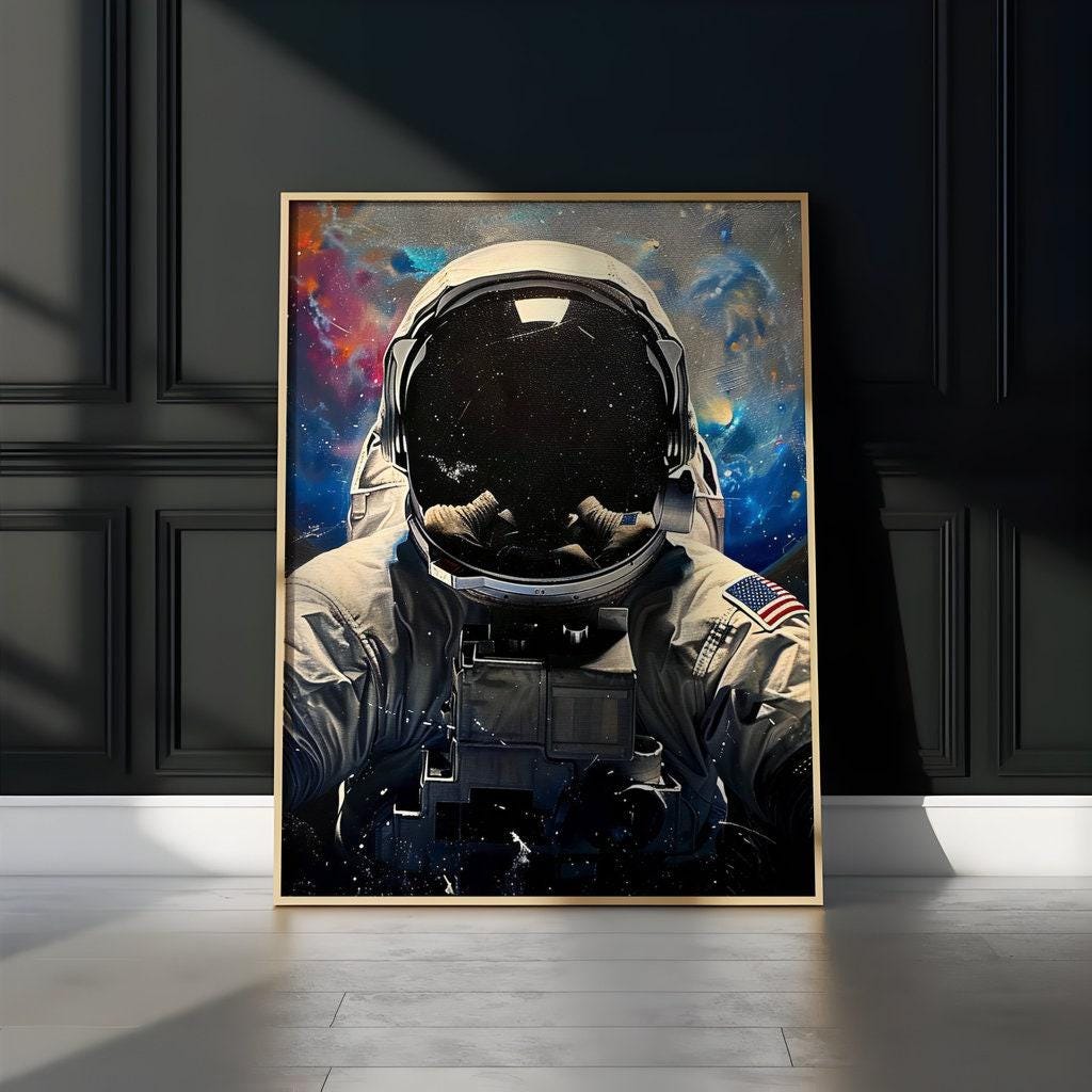 The Voyager: Astronaut in Vibrant Cosmic Space Art | Sci-Fi & Nebula Wall Decor