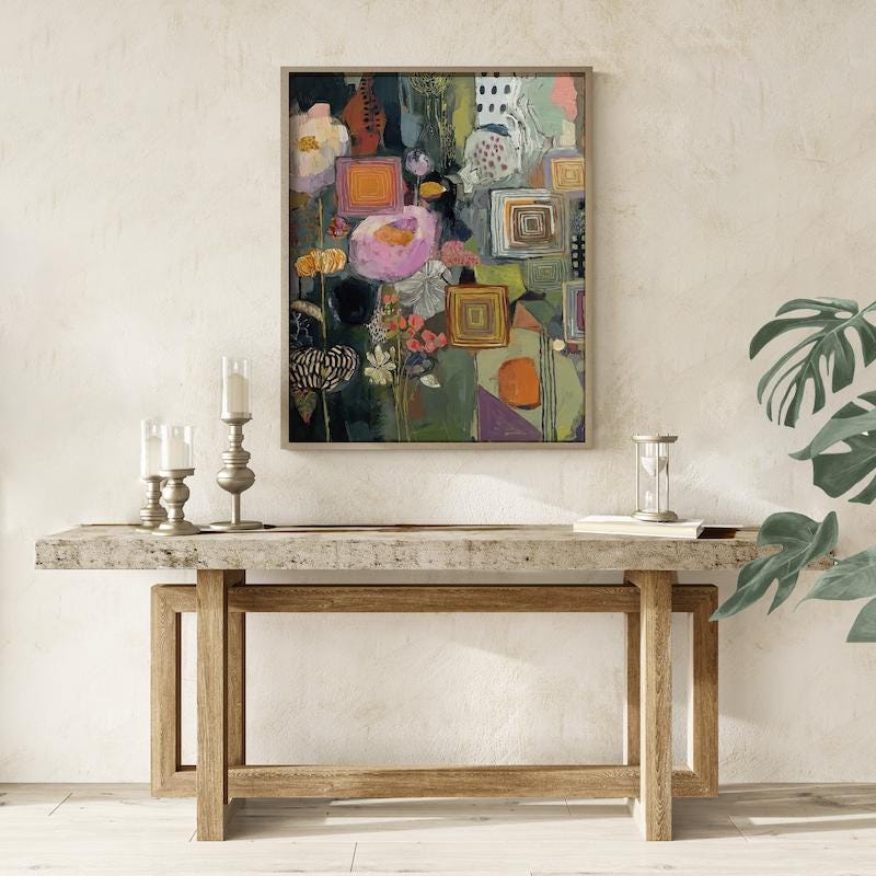 Floral Wall Art Print: Vibrant Boho Colors - Mixed Media Style