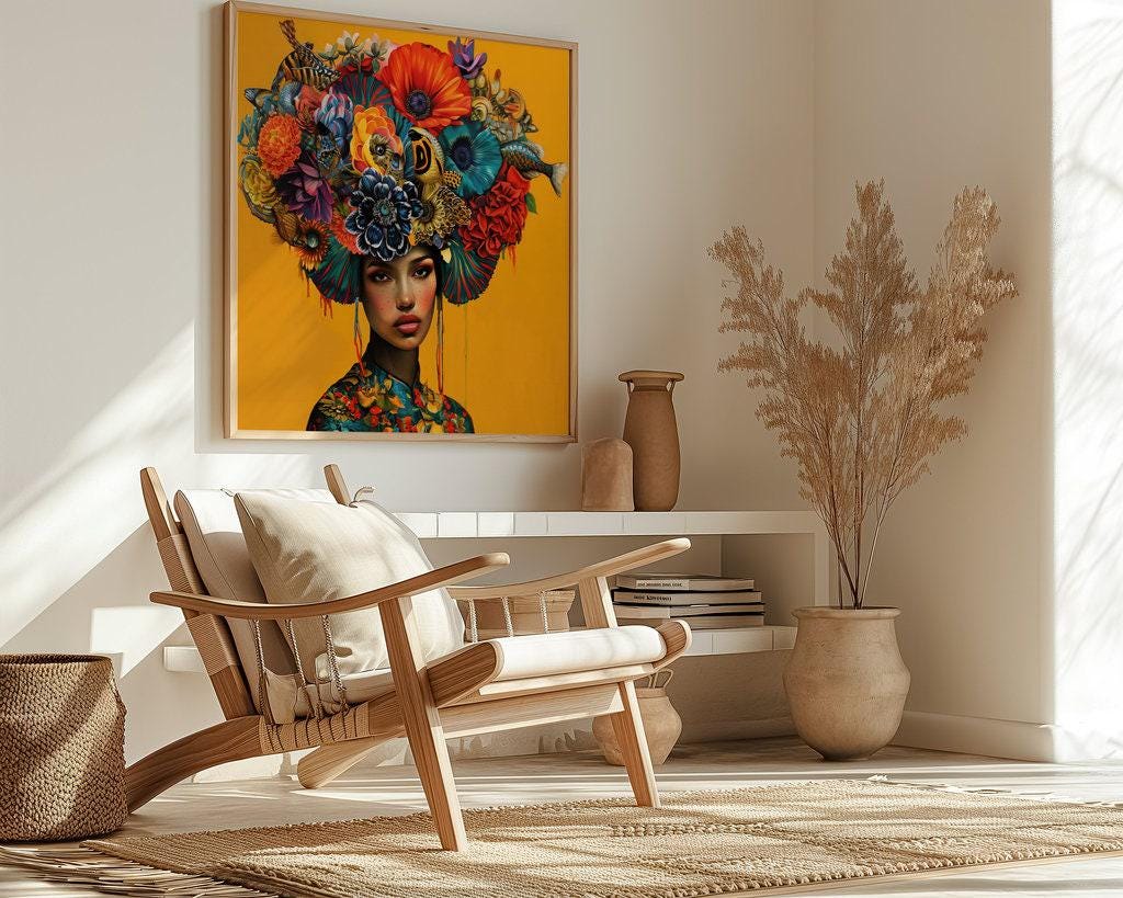 The Empress: Vibrant Floral Headdress Art | Modern & Elegant Botanical Portrait