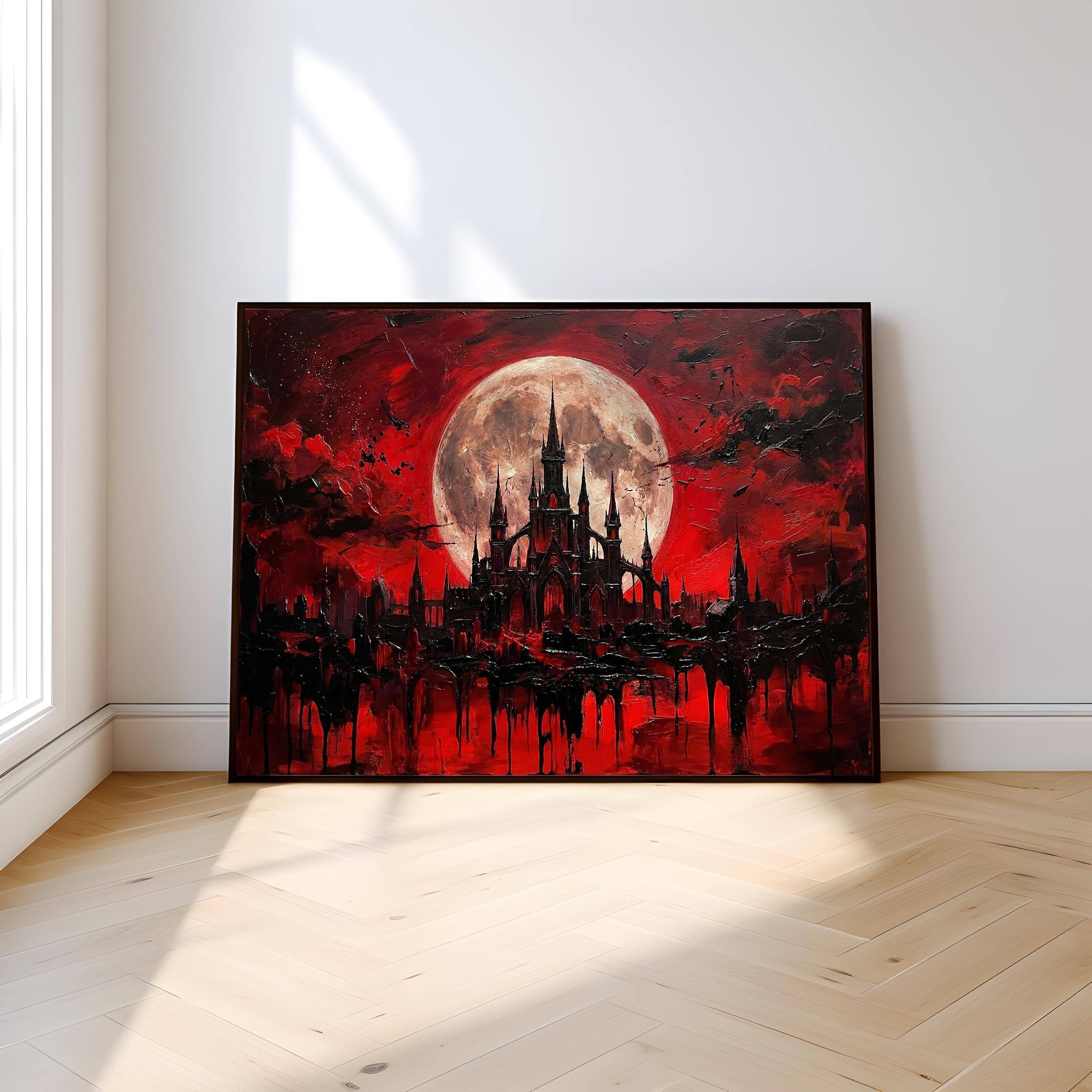 Castle Wall Art: Blood Moon Scene - Gothic Dark Fantasy Decor